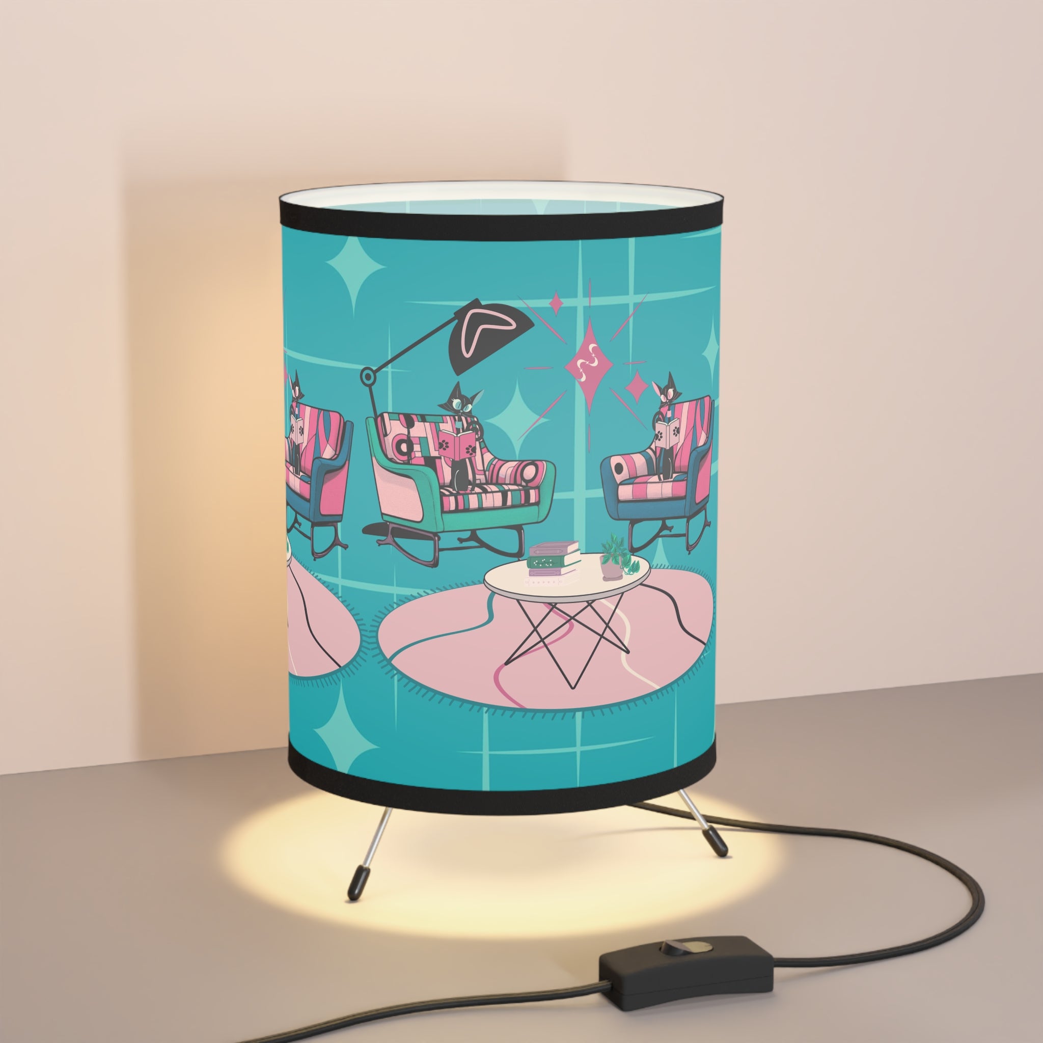 Mid Century Modern Retro Tripod Lamp Book Lover, Book Talk Kitschy Mod Table Lamp - Mid Century Modern Gal