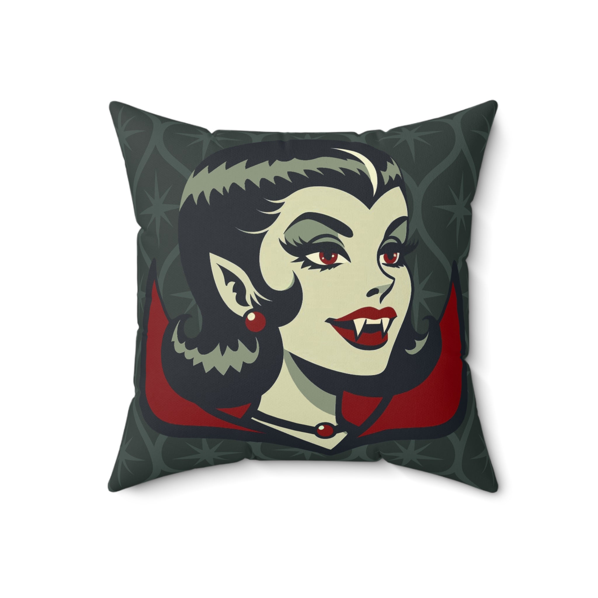 Vampire Dracula Girl Halloween Goth Horror Buff MCM Green Pillow Cover and Insert - Mid Century Modern Gal