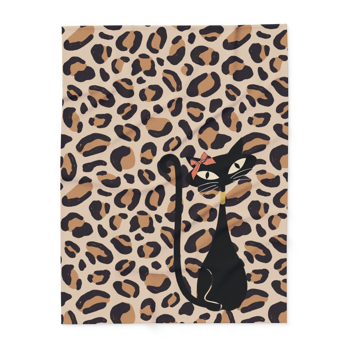 Leopard Print Atomic Cat, Cozy Lightweigt Kitschy Mid Mod Fleece Blanket - Mid Century Modern Gal