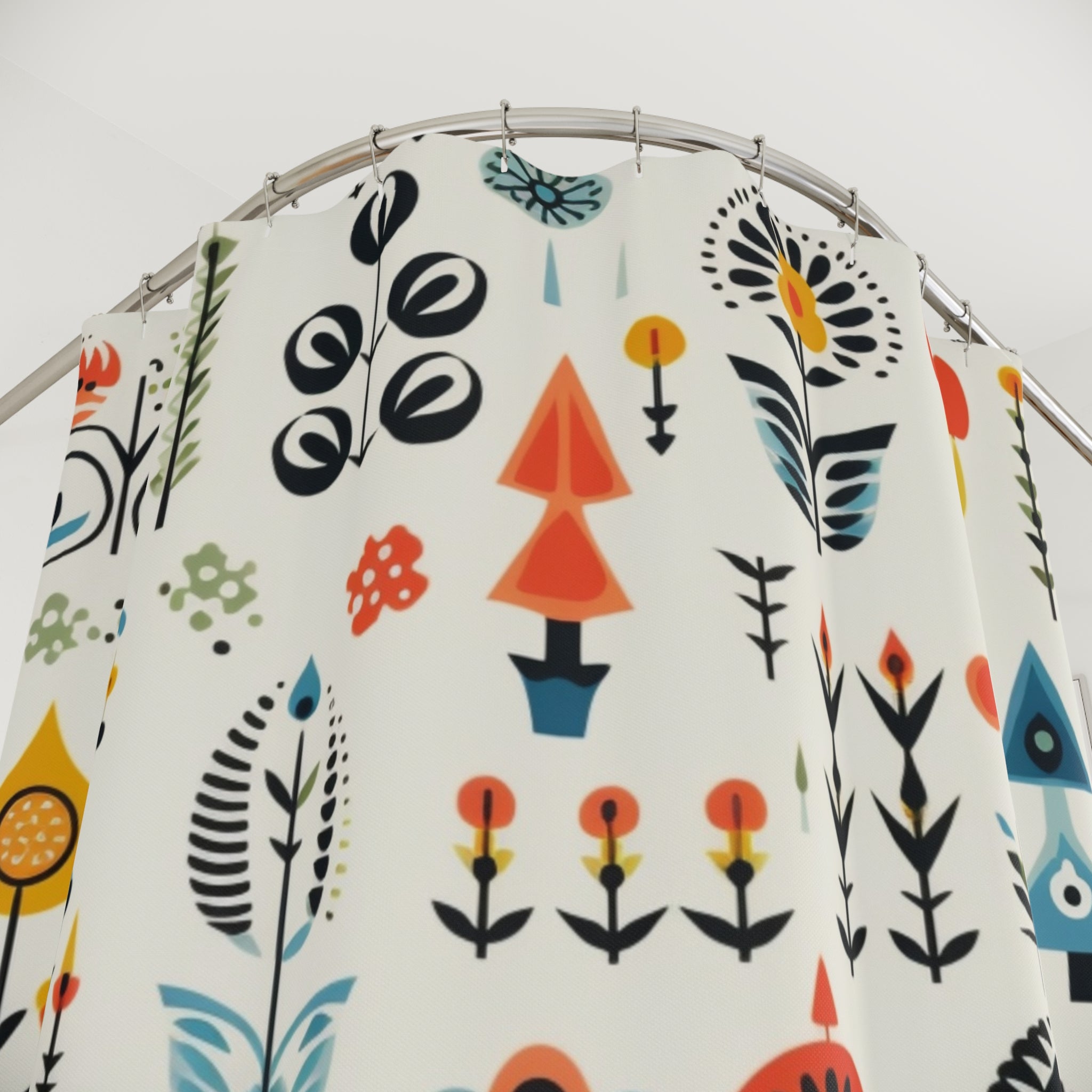 Scandinavian Nordic Bohemian Floral Shower Curtain - Nature-Inspired Bathroom Decor - Mid Century Modern Gal