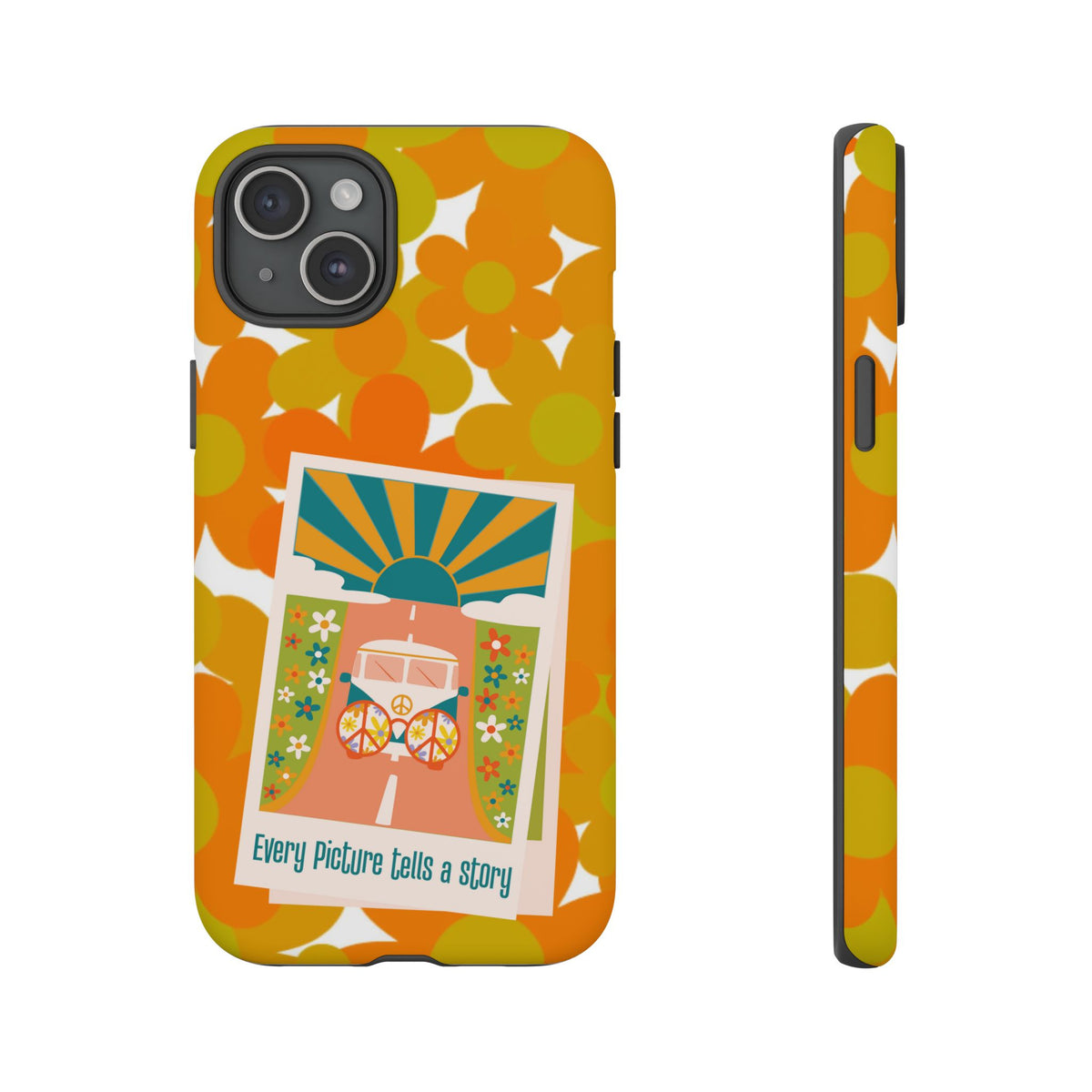 Retro Phone Case, Orange Flower Power, Polaroid Picture, Mod Smart Phone Tough Phone Cases