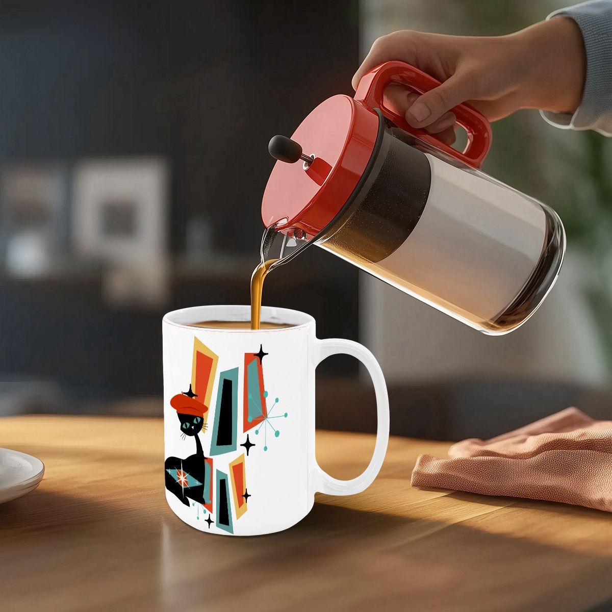 Atomic Cat Mid Century Modern Coffee Mug With Geometric Design - Mid Century Modern Gal