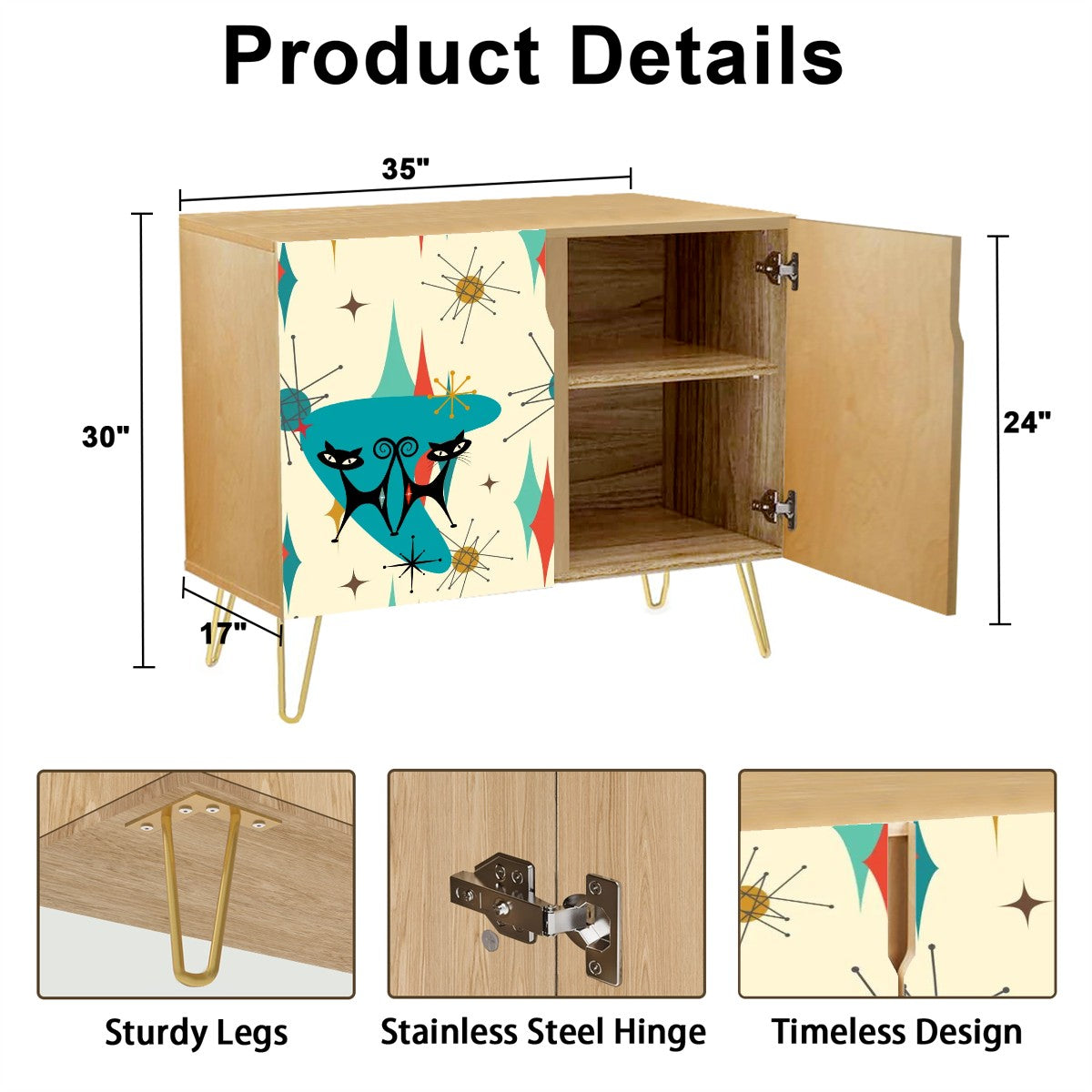 Franciscan Starburst Mid Century Modern Side Board, Mod Barware Wooden Storage Cabinet - Mid Century Modern Gal