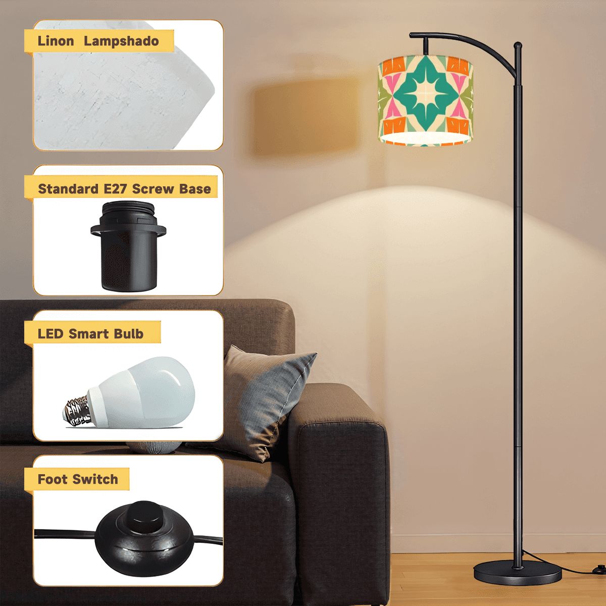 Atomic 50s Starburst Diamond Kitschy Orange, Teal, Green Mid Century Modern Arc Floor Lamp - Mid Century Modern Gal