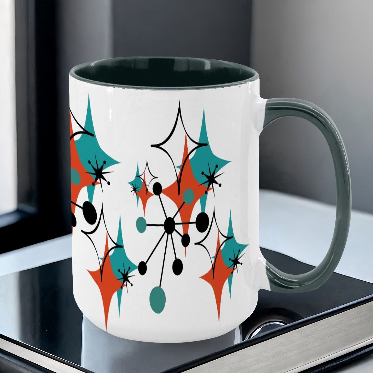 Mid Century Modern Atomic Starburst Sputnik Designed Large Colorful Mug (15oz) - Mid Century Modern Gal