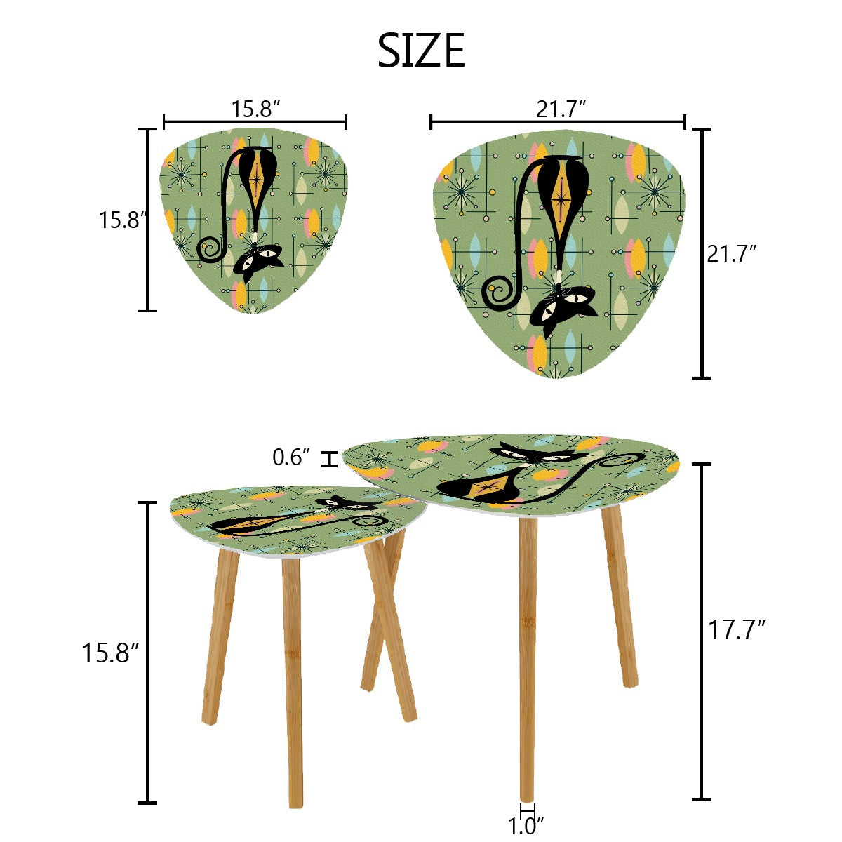 Atomic Cat Mid Century Modern Green Starburst Kitschy Modern Nesting Tables - Mid Century Modern Gal