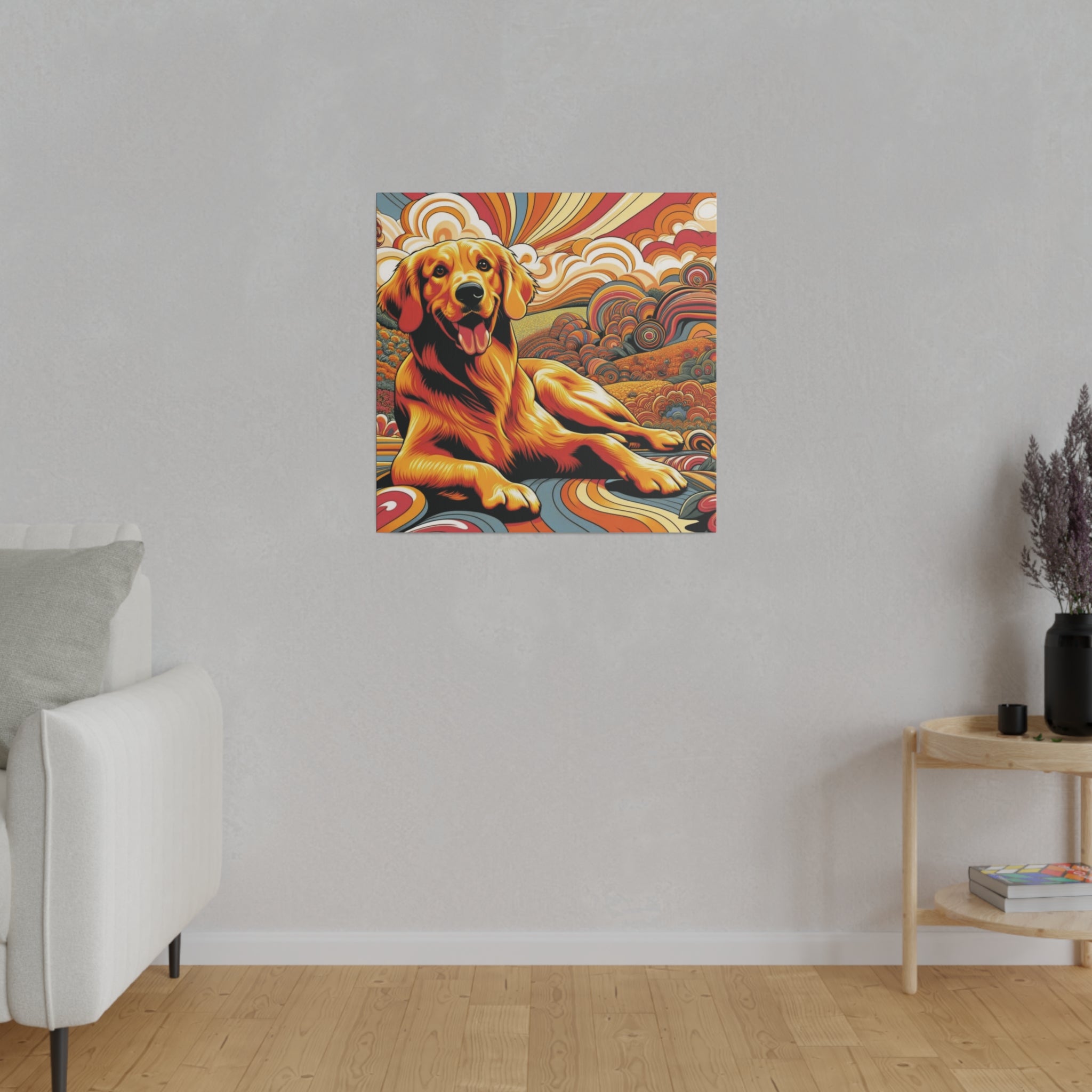 Golden Retriever Gift, Retro Wall Art, Groovy Hipster Style Mod, Golden Mom Dog Lover Wall Art - Mid Century Modern Gal