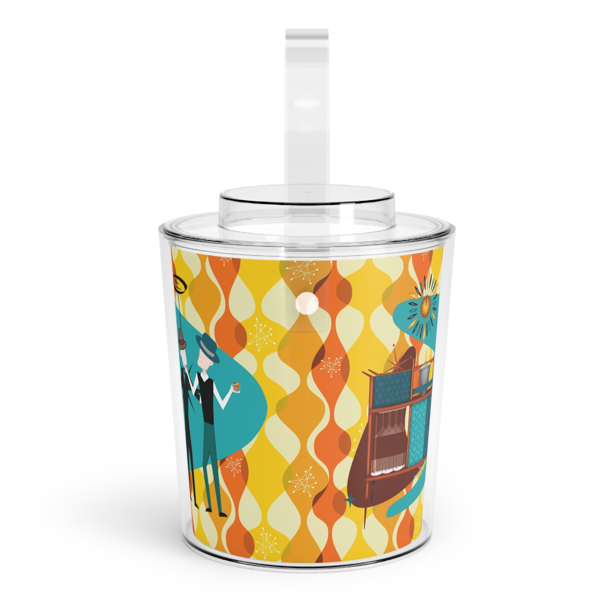 Mid Century Modern Barware, Male Couple, Gay Couple, Kitschy 50s Fun Retro Party Bar Ice Bucket with Tongs - Mid Century Modern Gal