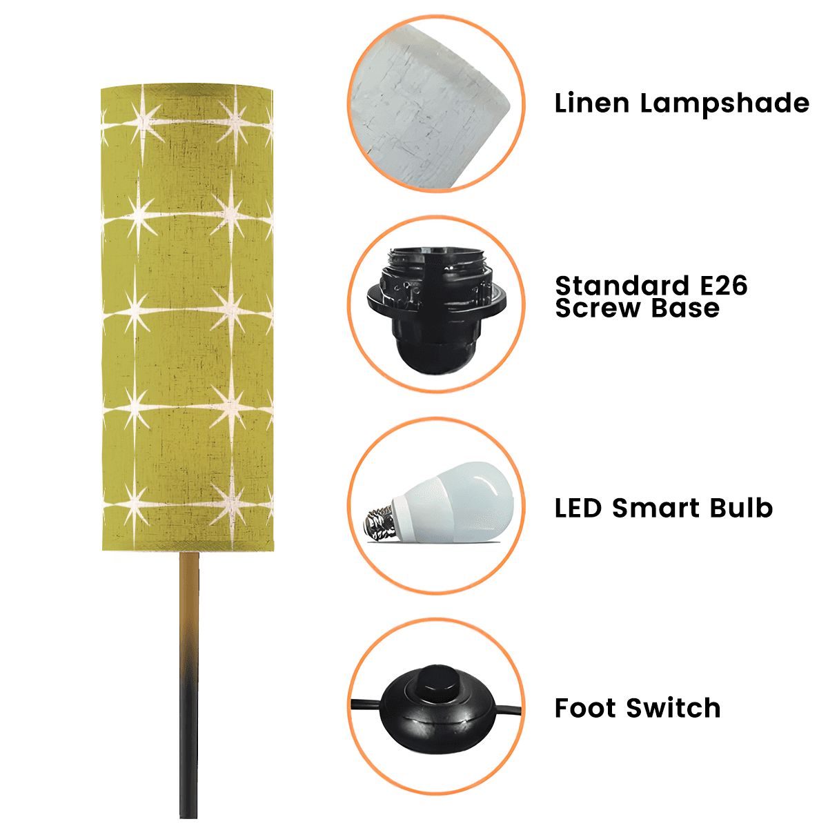 Mid Century Modern Green Atomic Starburst Retro Slim Floor Torchiere Lamp - Mid Century Modern Gal