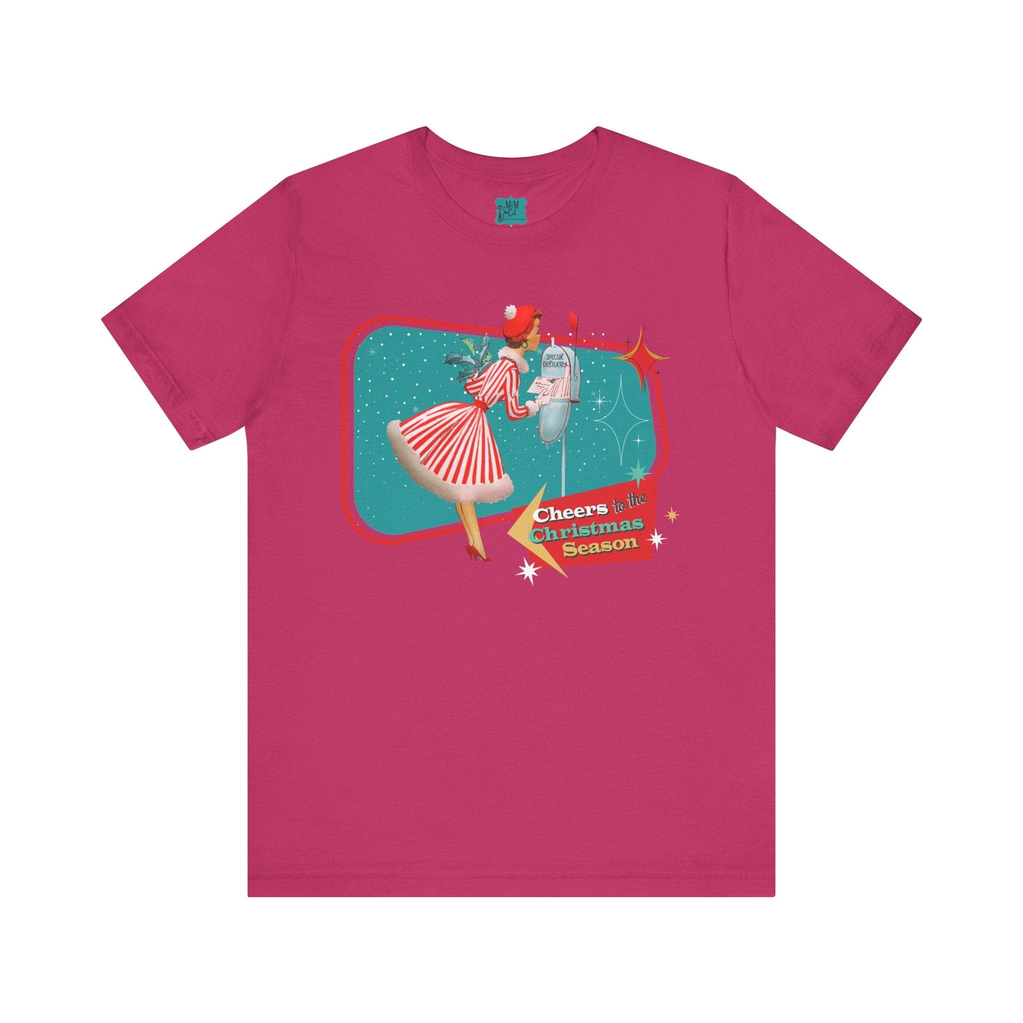 A Merry And Bright Holiday Kitsch Christmas Season Retro Christmas Cheers Unisex Jersey Tee - Mid Century Modern Gal