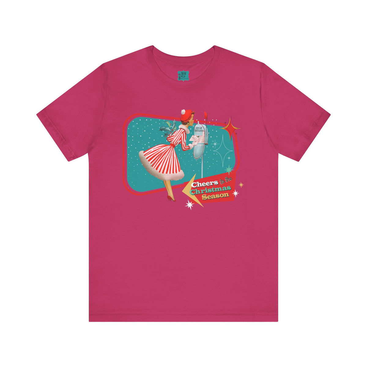 A Merry And Bright Holiday Kitsch Christmas Season Retro Christmas Cheers Unisex Jersey Tee - Mid Century Modern Gal