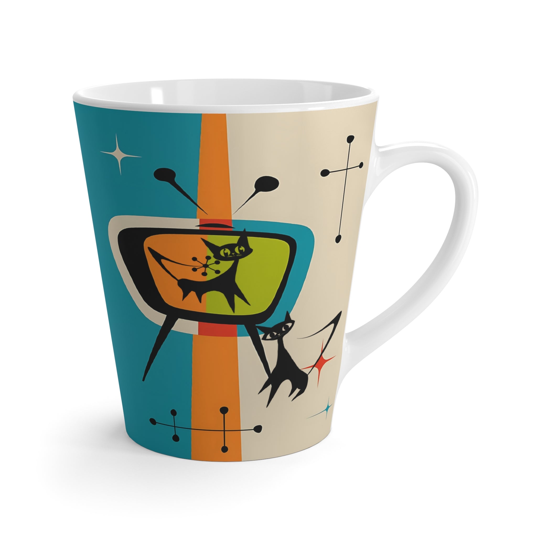 Retro Cat-Themed Latte Mug | Vintage TV Design | Coffee Lover Gift - Mid Century Modern Gal