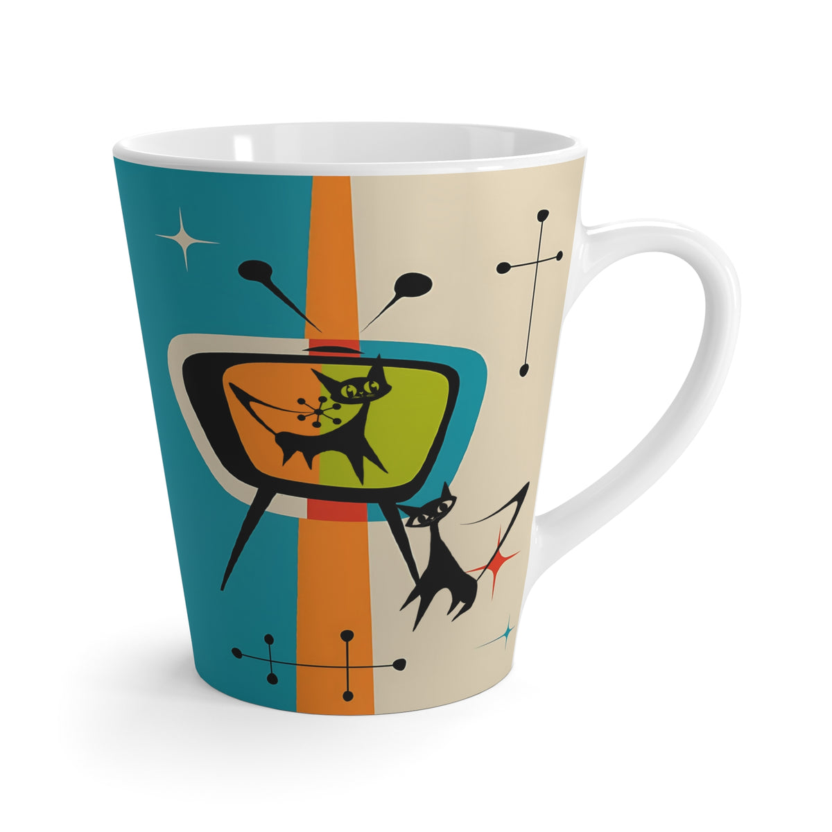 Retro Cat-Themed Latte Mug | Vintage TV Design | Coffee Lover Gift - Mid Century Modern Gal