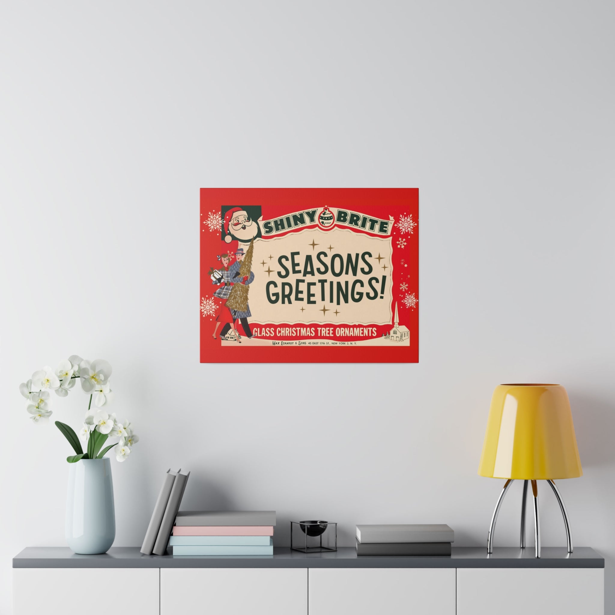 Shiny Brite Vintage Ad, Mid Century Modern Kitschy Christmas Deocr Matte Canvas - Mid Century Modern Gal