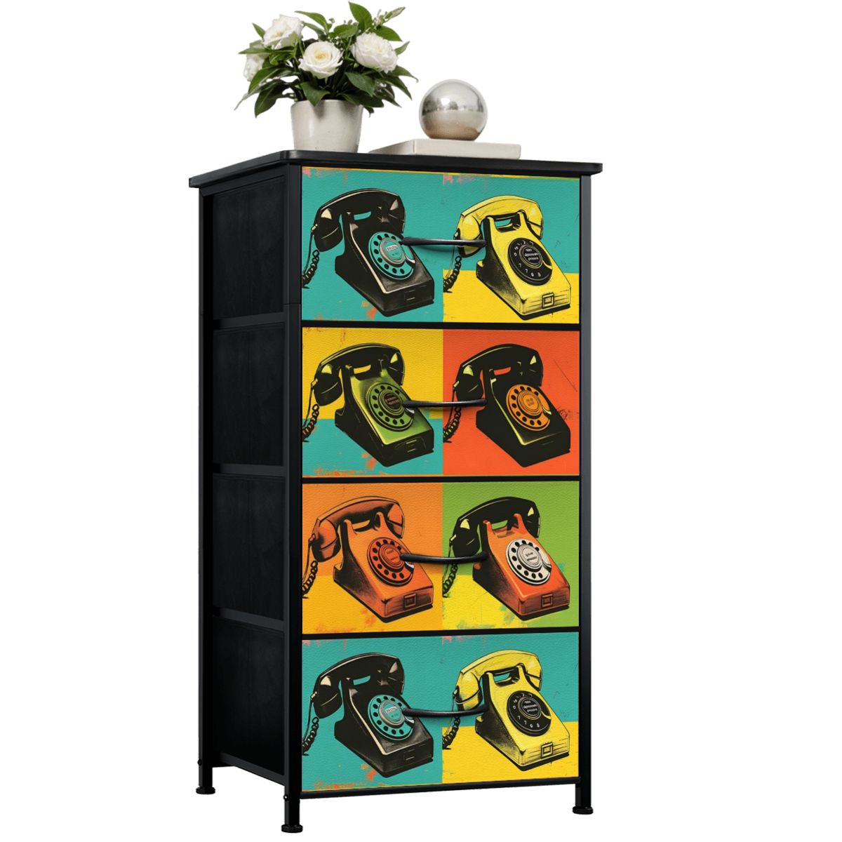 Mid Century Modern Kitschy Retro Telephone Art MCM 4-Drawer Dresser - Mid Century Modern Gal