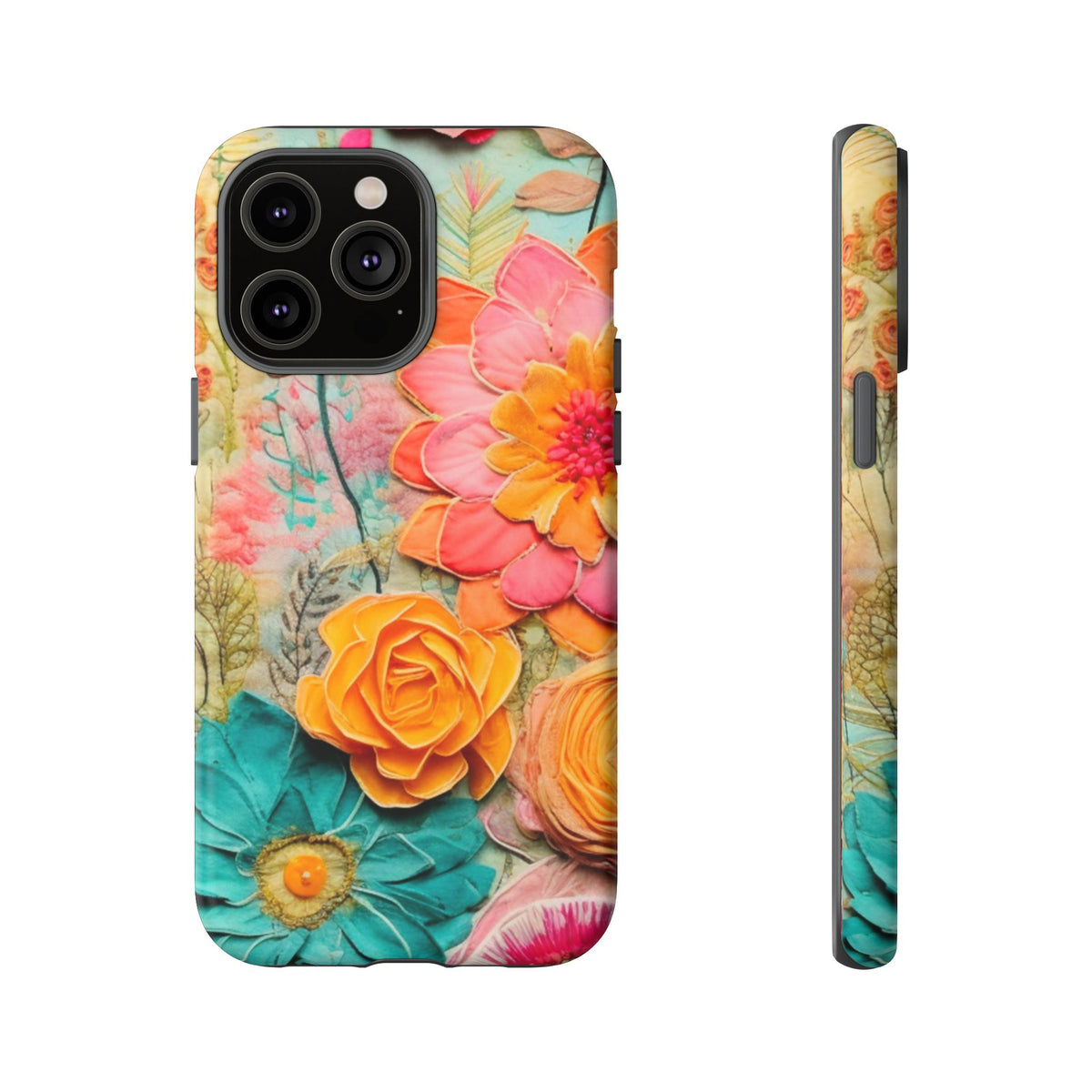 Boho Retro Floral Faux Pressed Flowers Smart Phone Tough Phone Cases