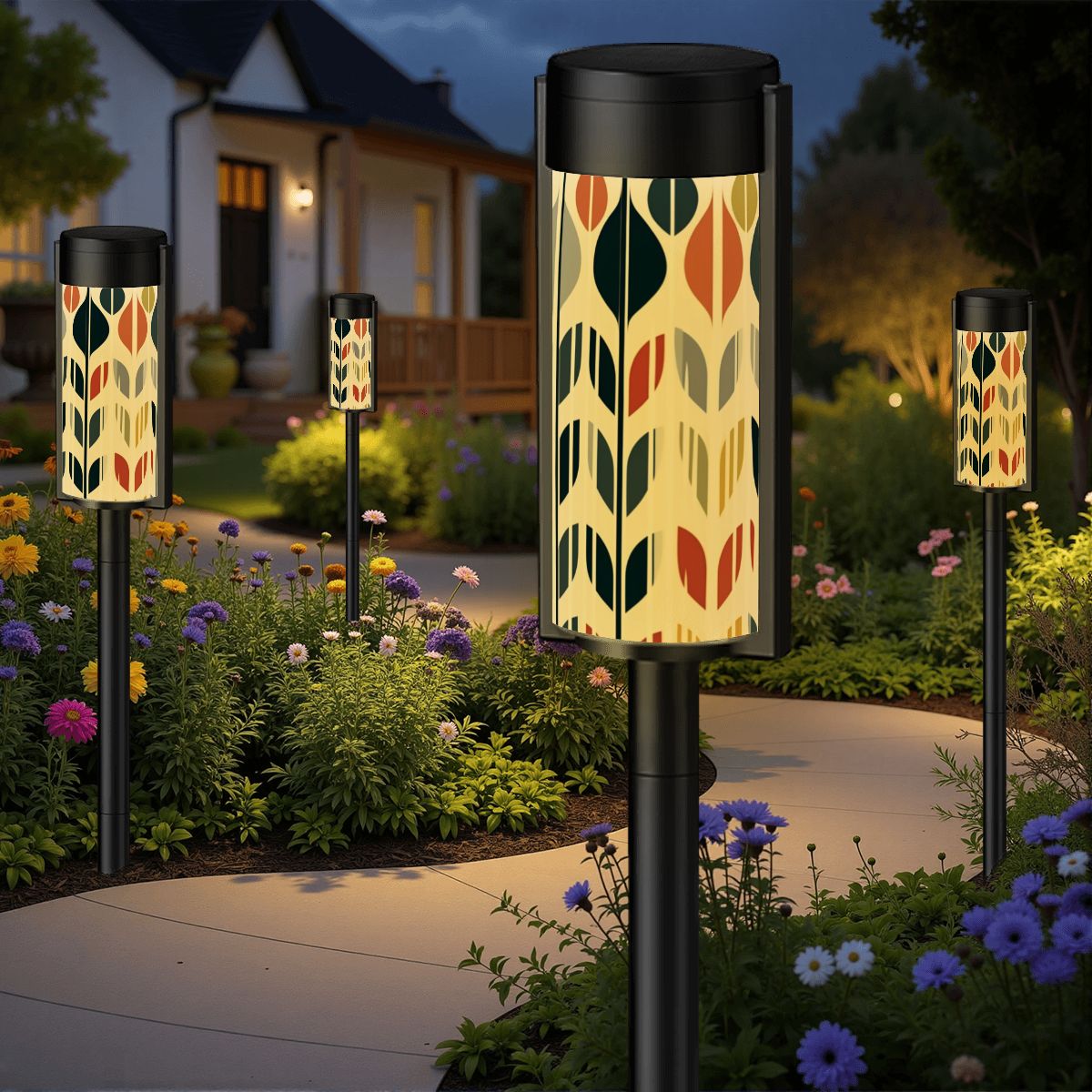 Modern Scandinavian Floral Mid Century Modern Garden Stake Outdoor Solar Lights - Mid Century Modern Gal