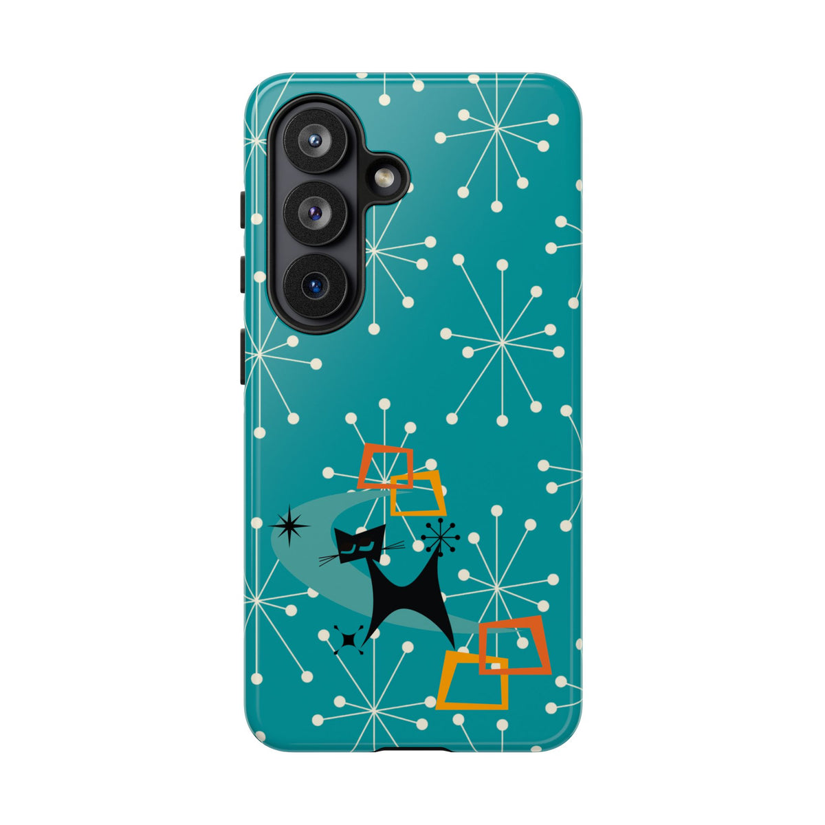 Atomic Space Cat, Starburst Blue, Retro Groovy Smart Phone Tough Phone Cases