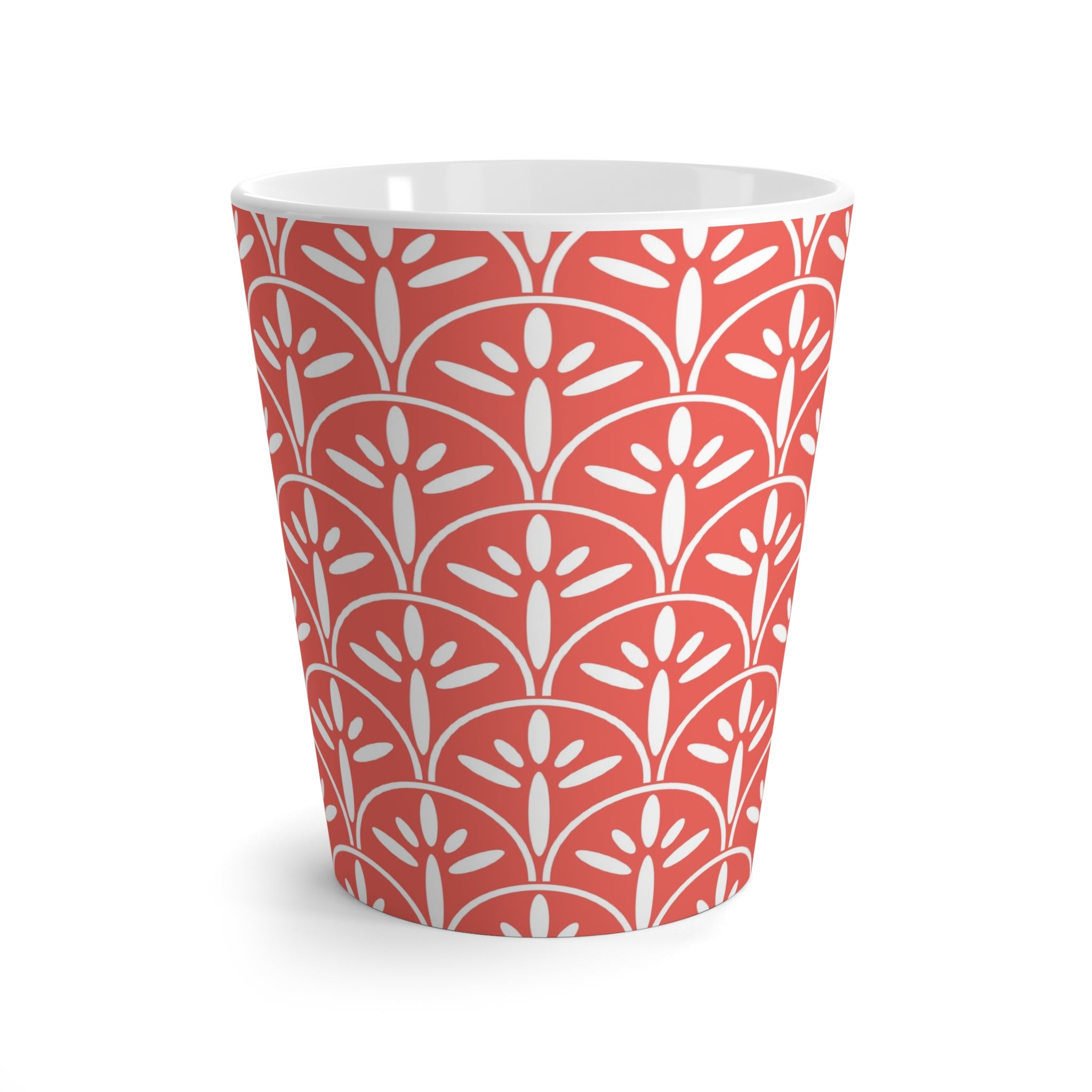 Art Deco Coral, Chic Floral Latte Mug - Trendy Coffee Cup for Stylish Mornings - Mid Century Modern Gal
