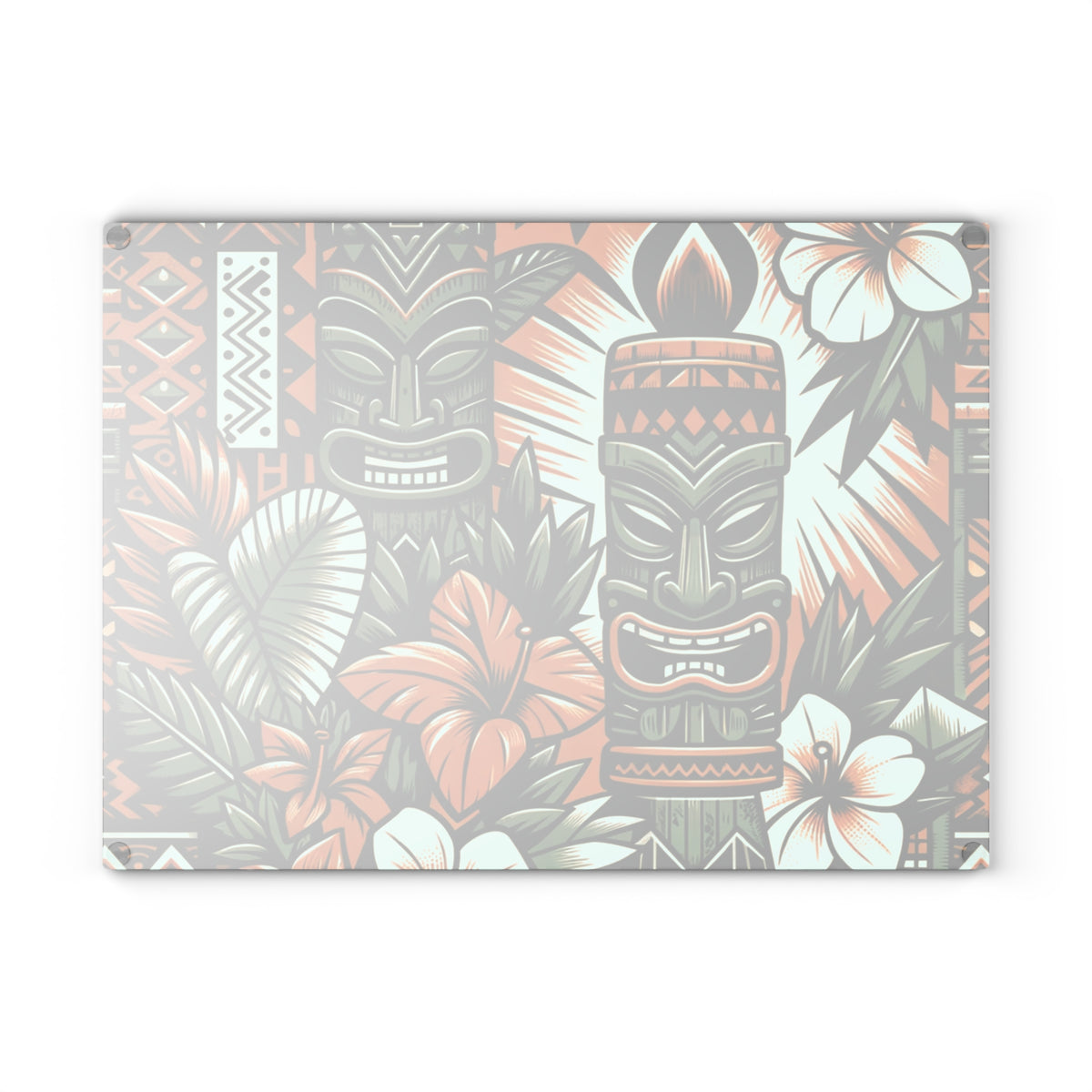 Tiki Idol, Polynesian Design, Green, Orange, Brown, Mid Century Modern Tiki Party Glass Cutting Board - Mid Century Modern Gal