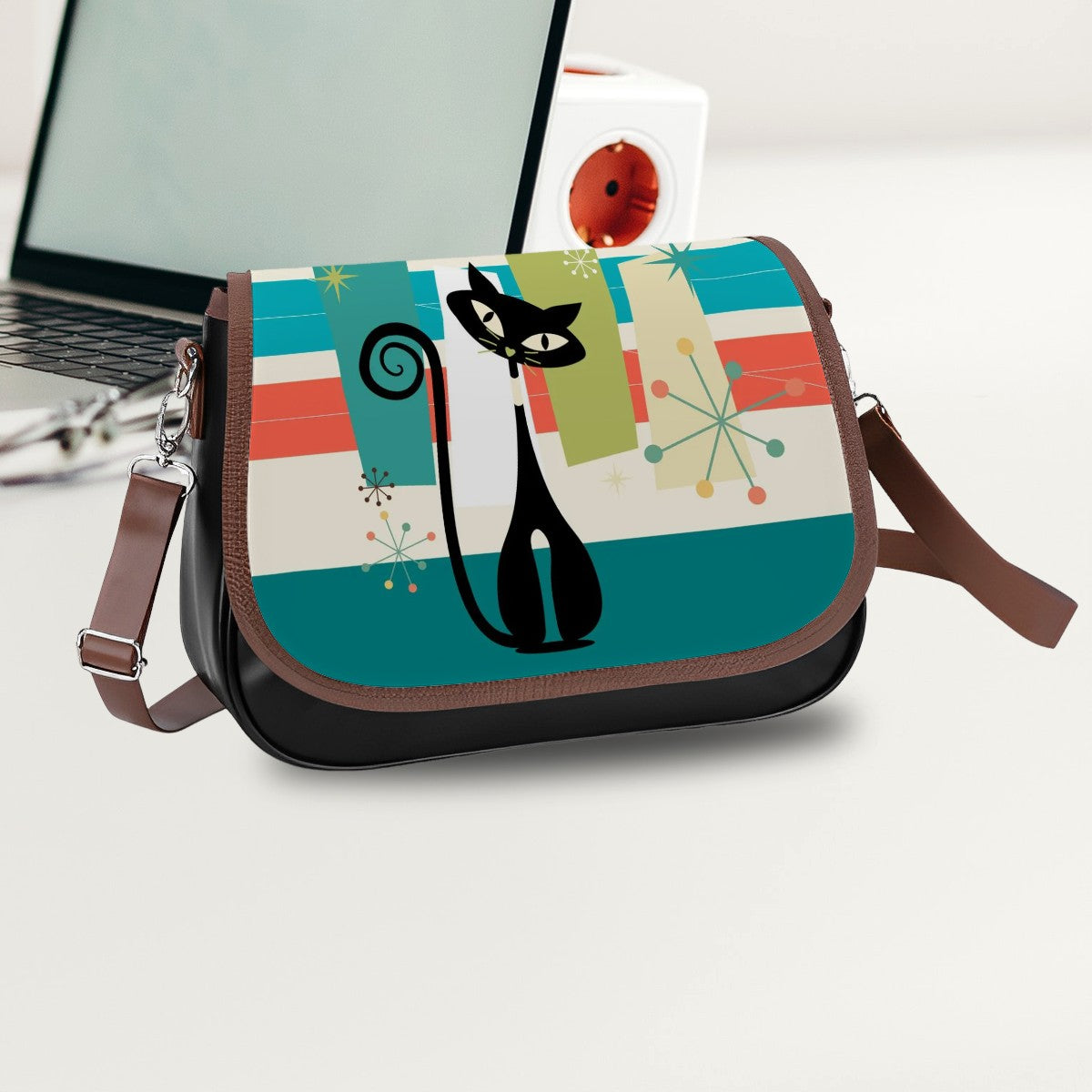 Atomic Cat Retro Trendy Crossbody, Shoulder Bag - Mid Century Modern Gal