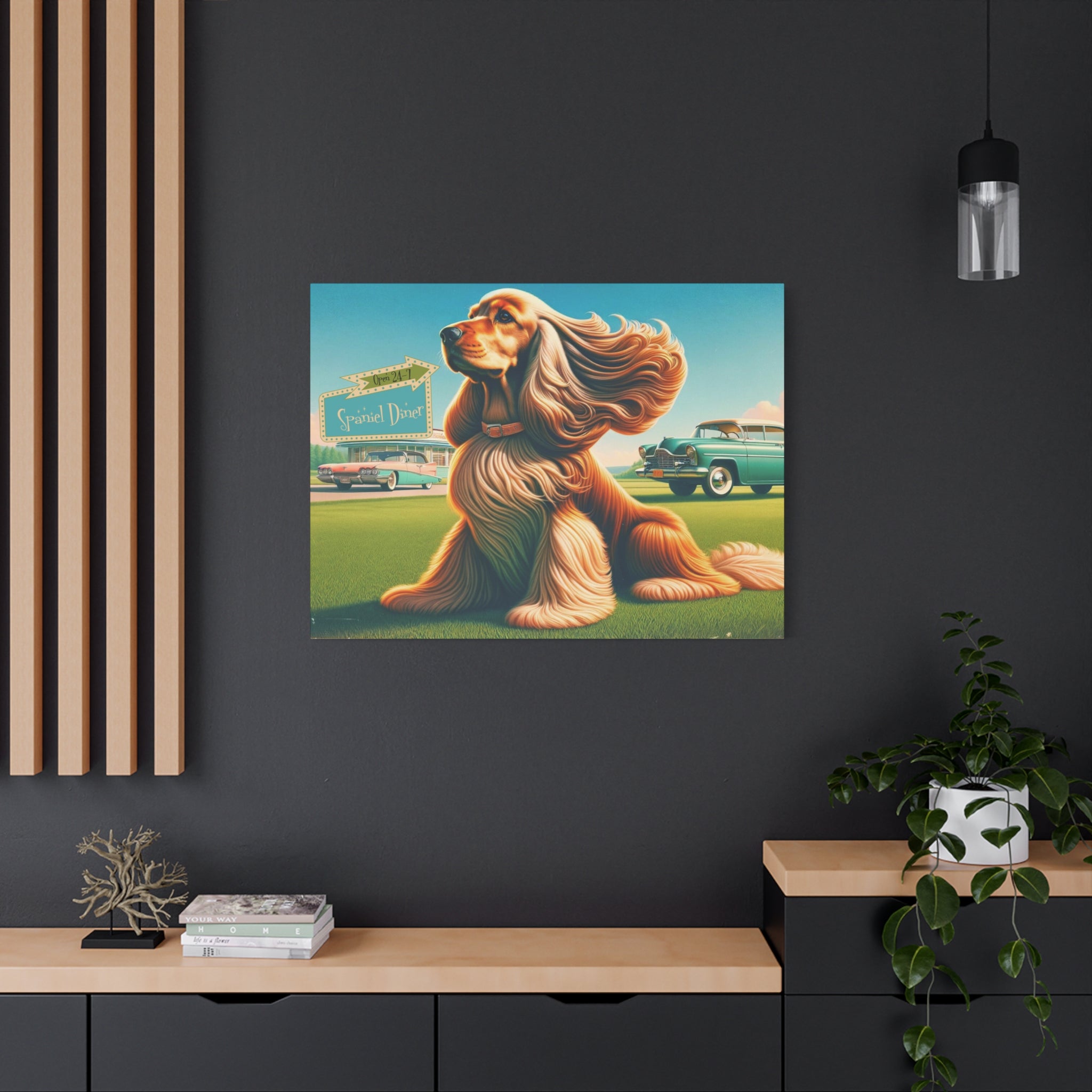 50s Retro Diner Mid Mod Dog Lover, King Cavalier Spaniel MCM Wall Art - Mid Century Modern Gal