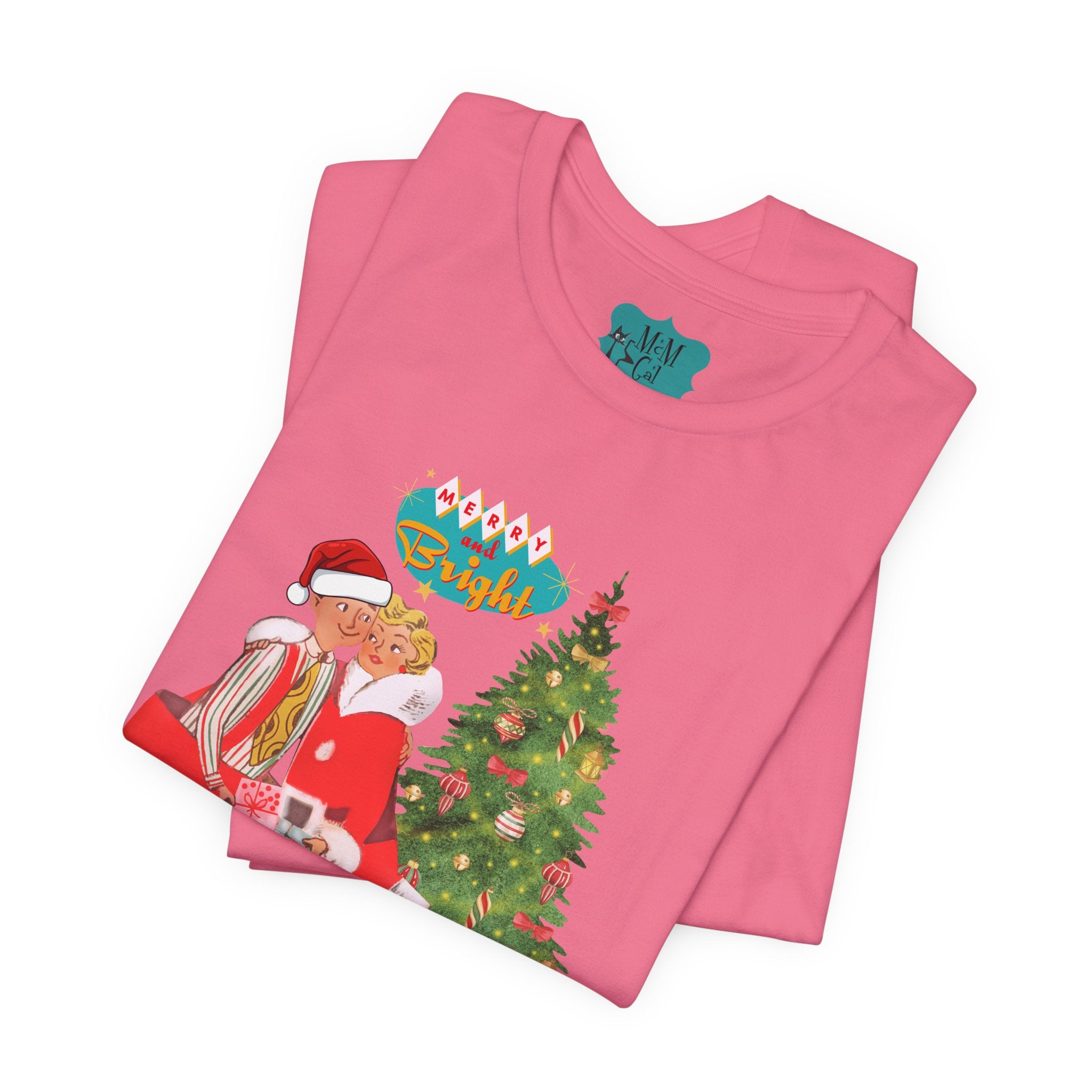 Festive Kitch Mid Mod Christmas Couple Tee - Unisex Short Sleeve Jersey Shirt - Mid Century Modern Gal