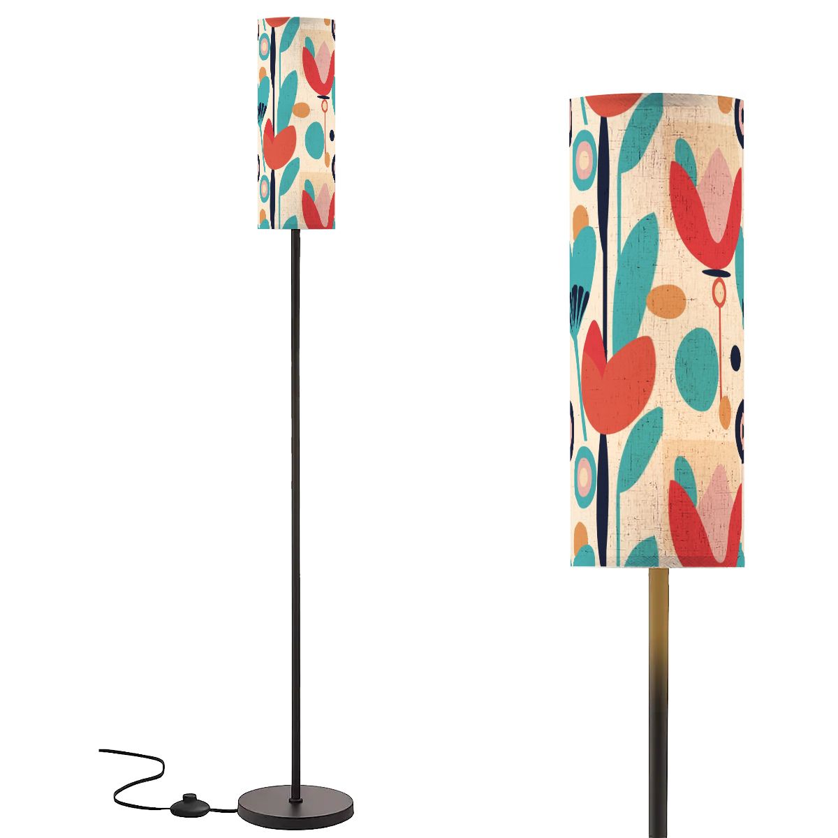 Mid Century Modern Retro Scandinavian Floral Slim Torchiere Floor Lamp - Mid Century Modern Gal