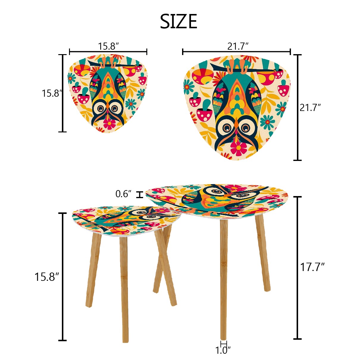 Hippie 70s Retro Owl, Mushoom Flower Power Mid Century Modern Nesting Tables - Mid Century Modern Gal