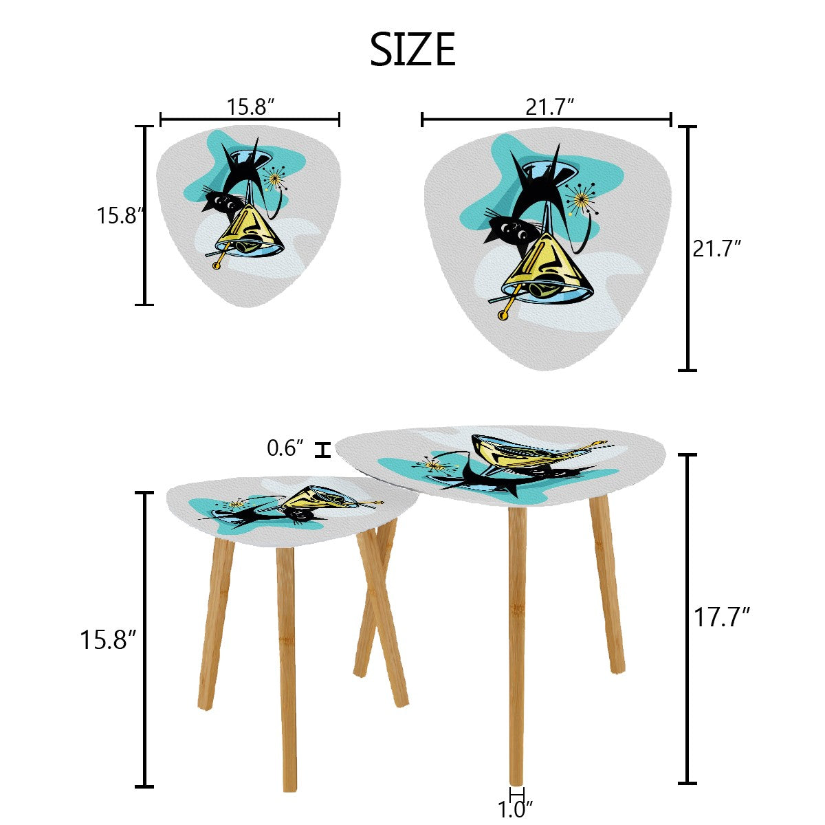 Atomic Cat Mid Century Modern Martini Time, MCM Barware Nesting Tables - Mid Century Modern Gal