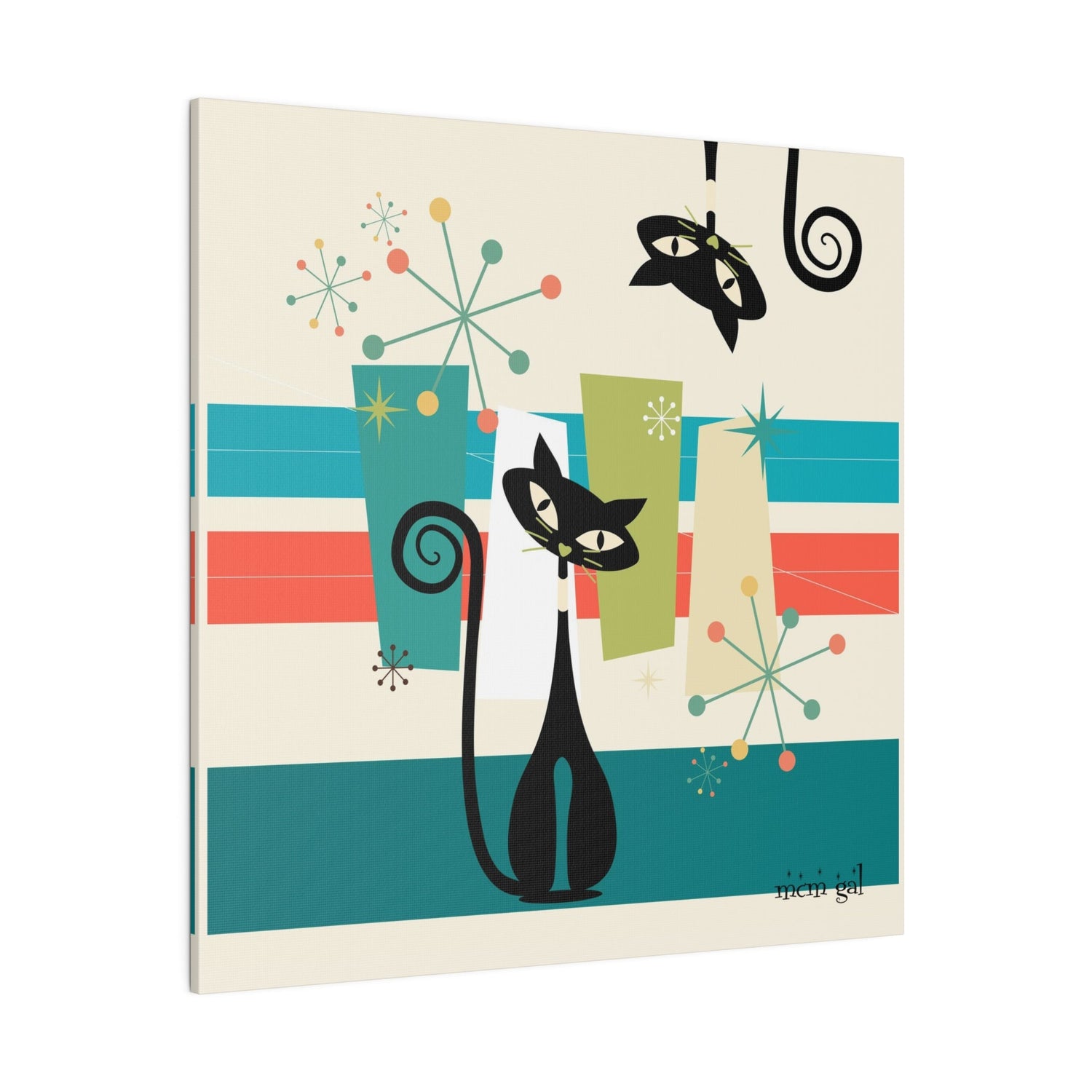 Mid Century Modern Atomic Kitty Cat, MCM Wall Art Matte Canvas Canvas 32" x 32" (Square) / 0.75&