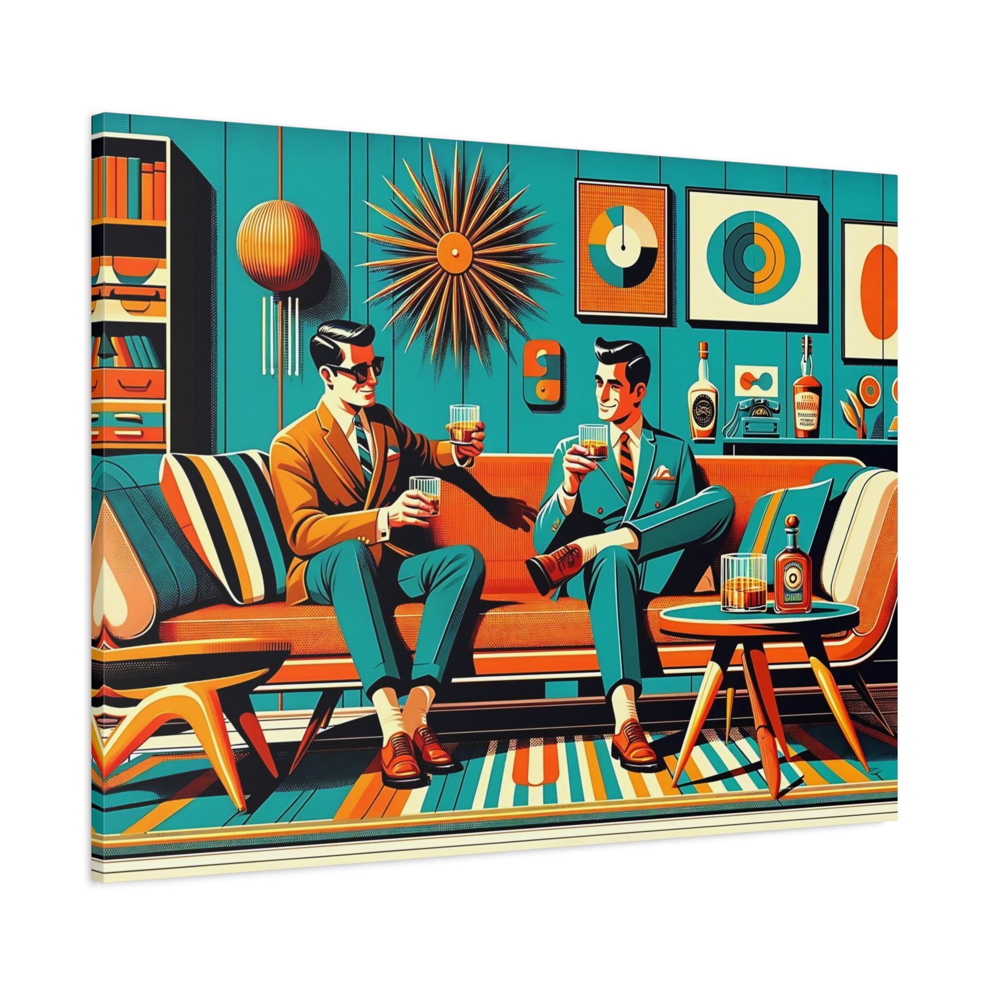 Mid Century Modern Mod Men, Bourbon Drinkers MCM Barware Lounge Wall Art - Mid Century Modern Gal