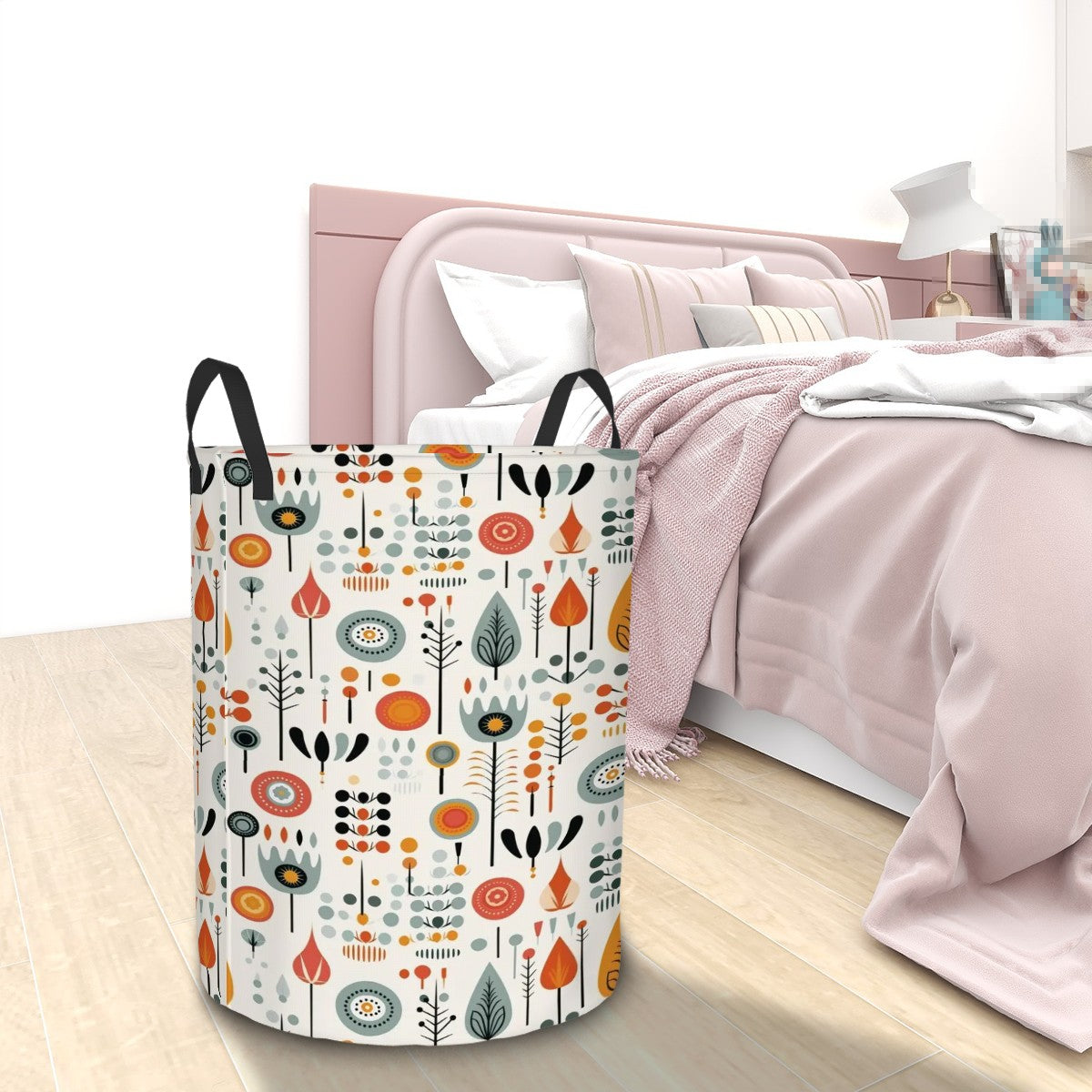 Modern Danish Scandinavian Floral Retro Circular Laundry Basket - Mid Century Modern Gal