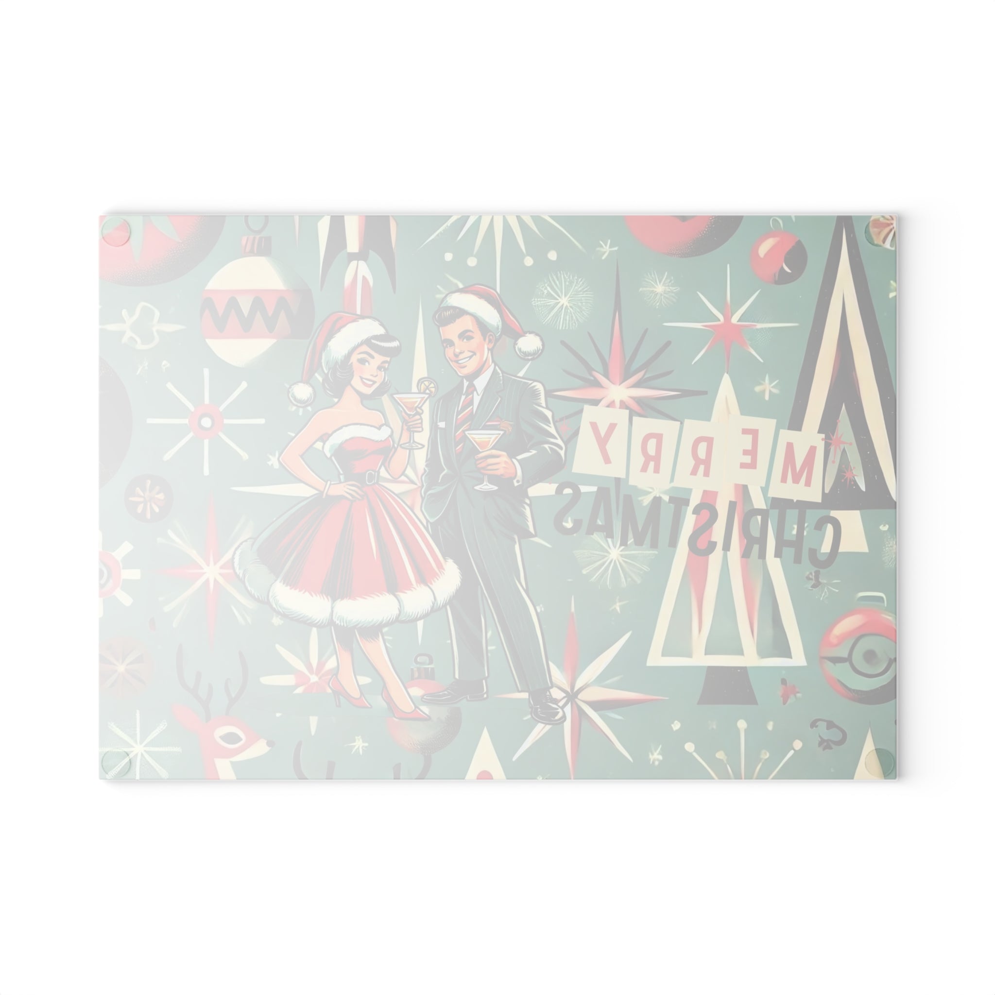 Mid Century Modern Kitschy 50s Holiday Cheese Board, Glass Cutting Board - Mid Century Modern Gal