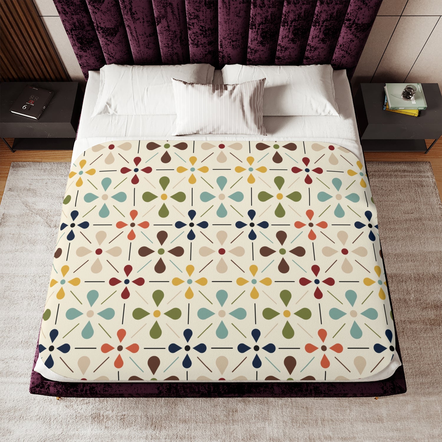 Mid Century Modern Blanket, Scandinavian Flower Design - Mid Century Modern Gal