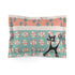 50s Nostalgic Atomic Cat Mid Century Modern Aqua, Coral Pink Peach, Kitschy Mid Century Modern  Pillow Sham - Mid Century Modern Gal