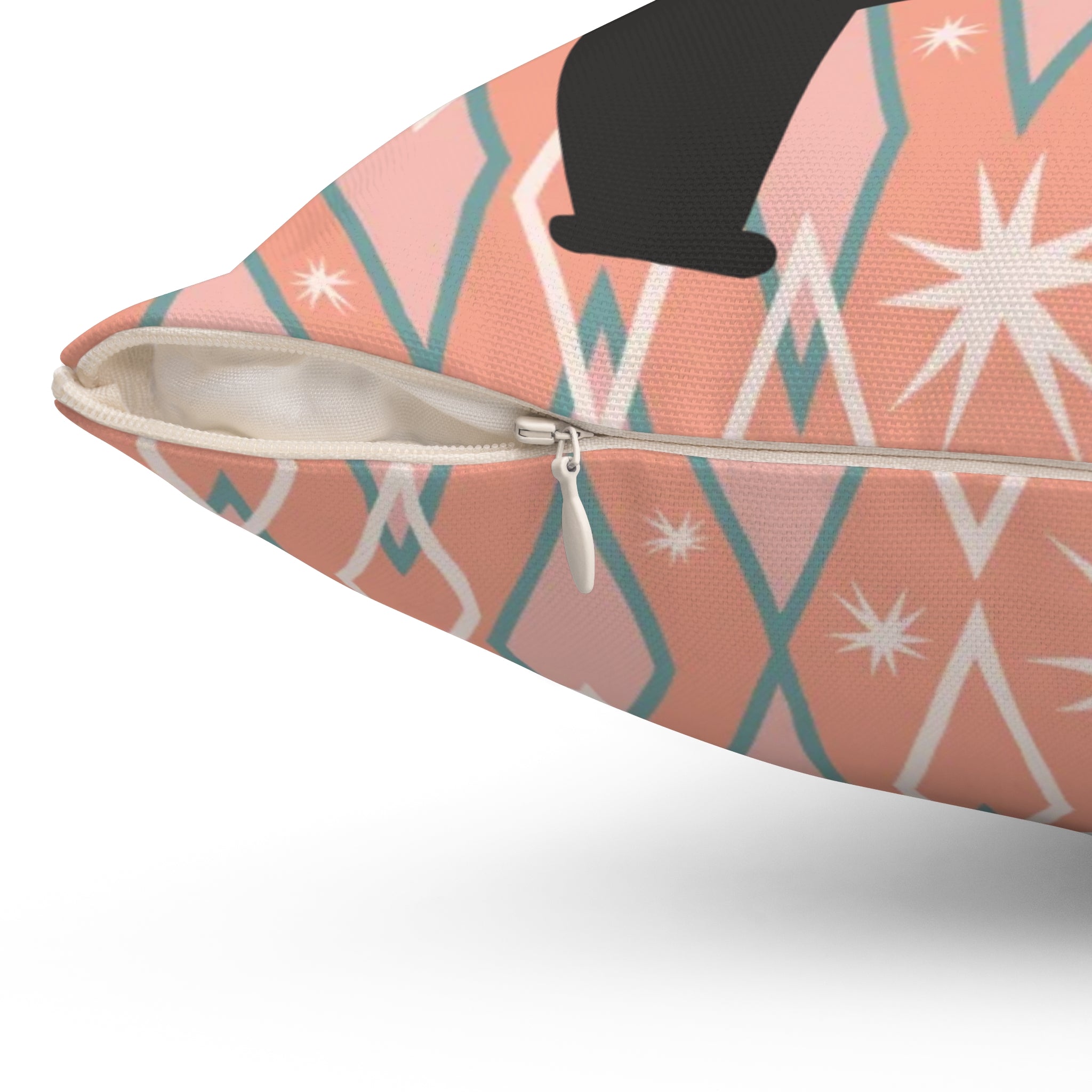 Atomic Cat, Quirky Kitsch Mid Century Modern Diamond Pattern Pillow And Insert - Mid Century Modern Gal