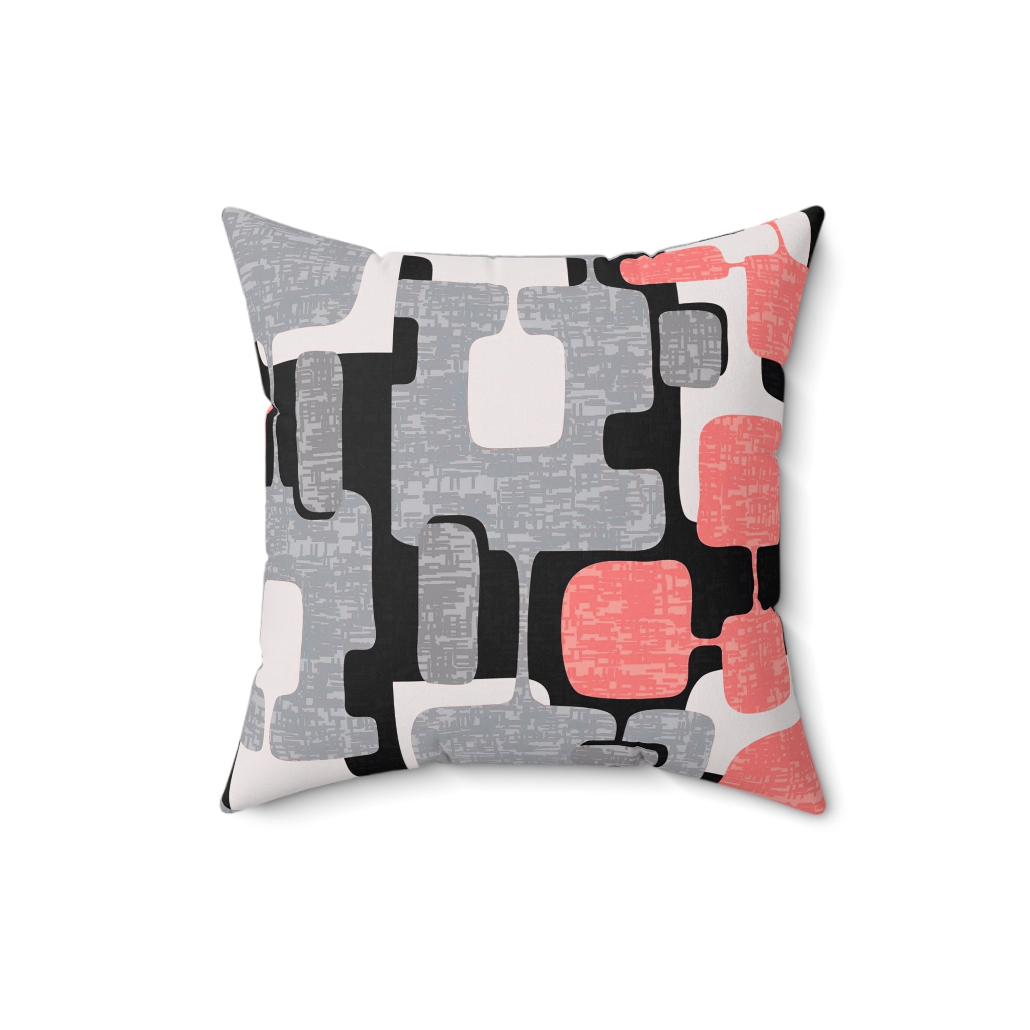 Mid Century Modern Pillow And Insert, Geometric, Coral Pink, Black, Gray, White, MCM - Mid Century Modern Gal