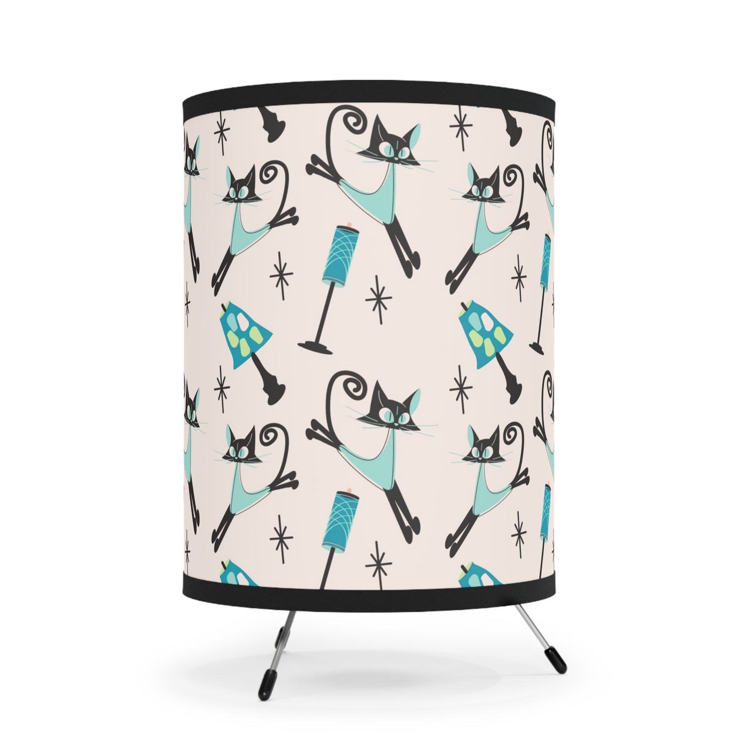 Atomic Kitty Kitschy Cute, Boomerang, Mid Century Modern Tripod Lamp - Mid Century Modern Gal
