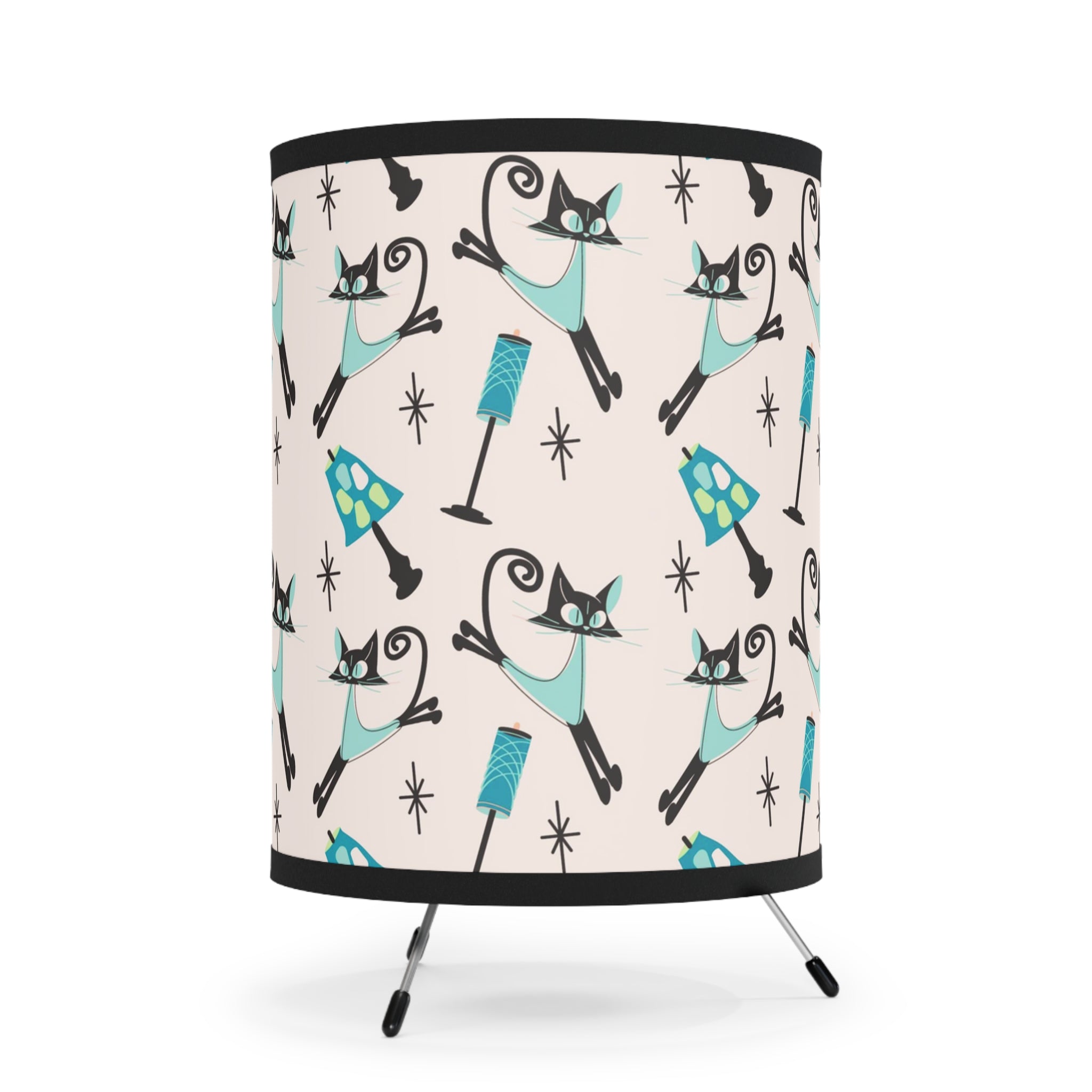 Atomic Kitty Kitschy Cute, Boomerang, Mid Century Modern Tripod Lamp - Mid Century Modern Gal