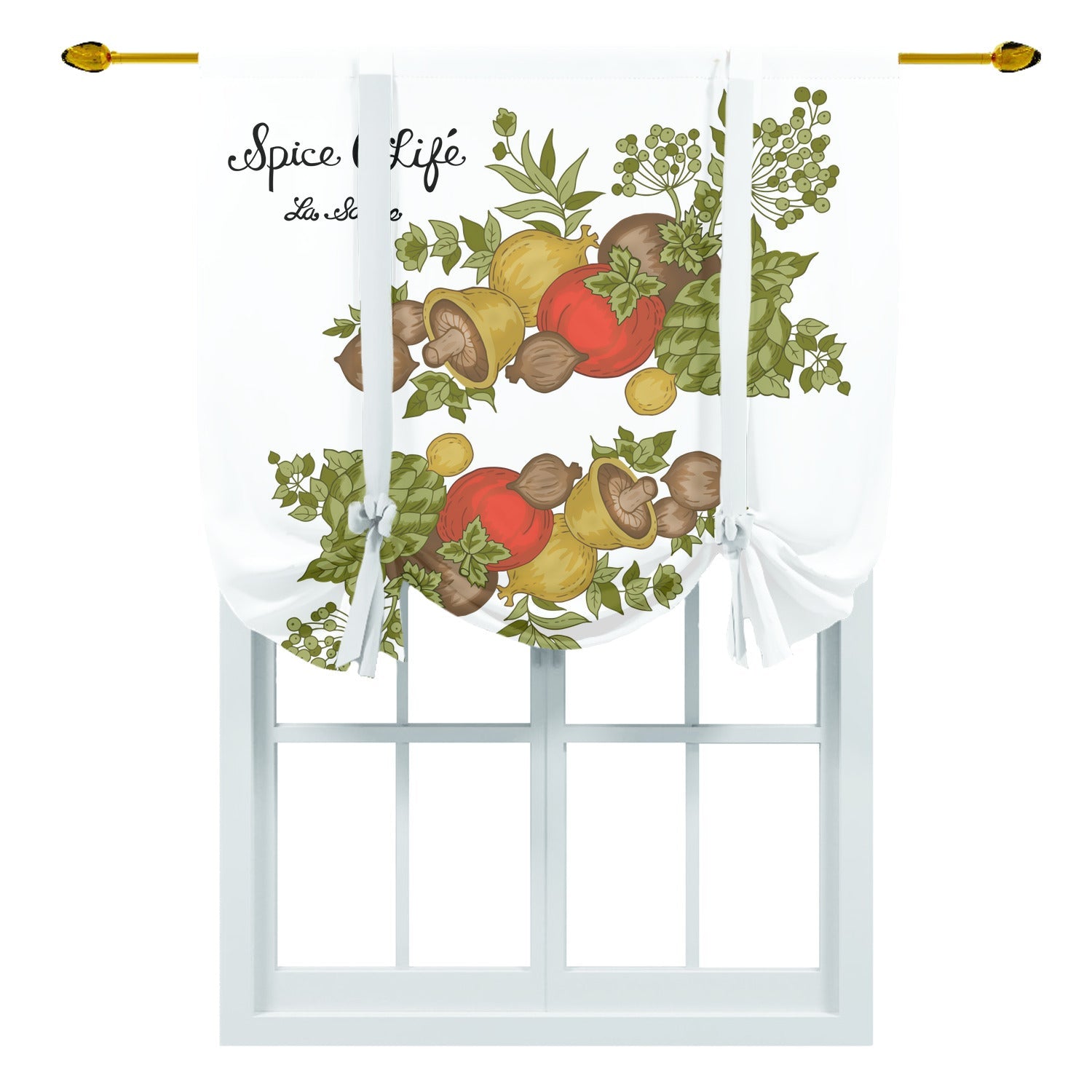 Vintage 70s La Sauge Spice of Life Corningware Inspired Kitschy Tie Up Curtain - Mid Century Modern Gal