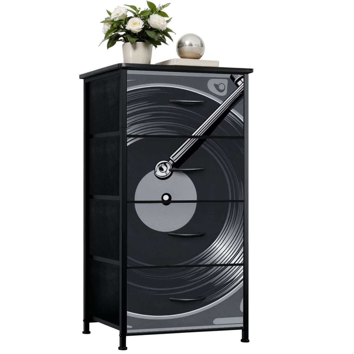 Retro Vinyl Record, Mid Mod Music Room, Mid Century Modern 4-Drawer Dresser - Mid Century Modern Gal