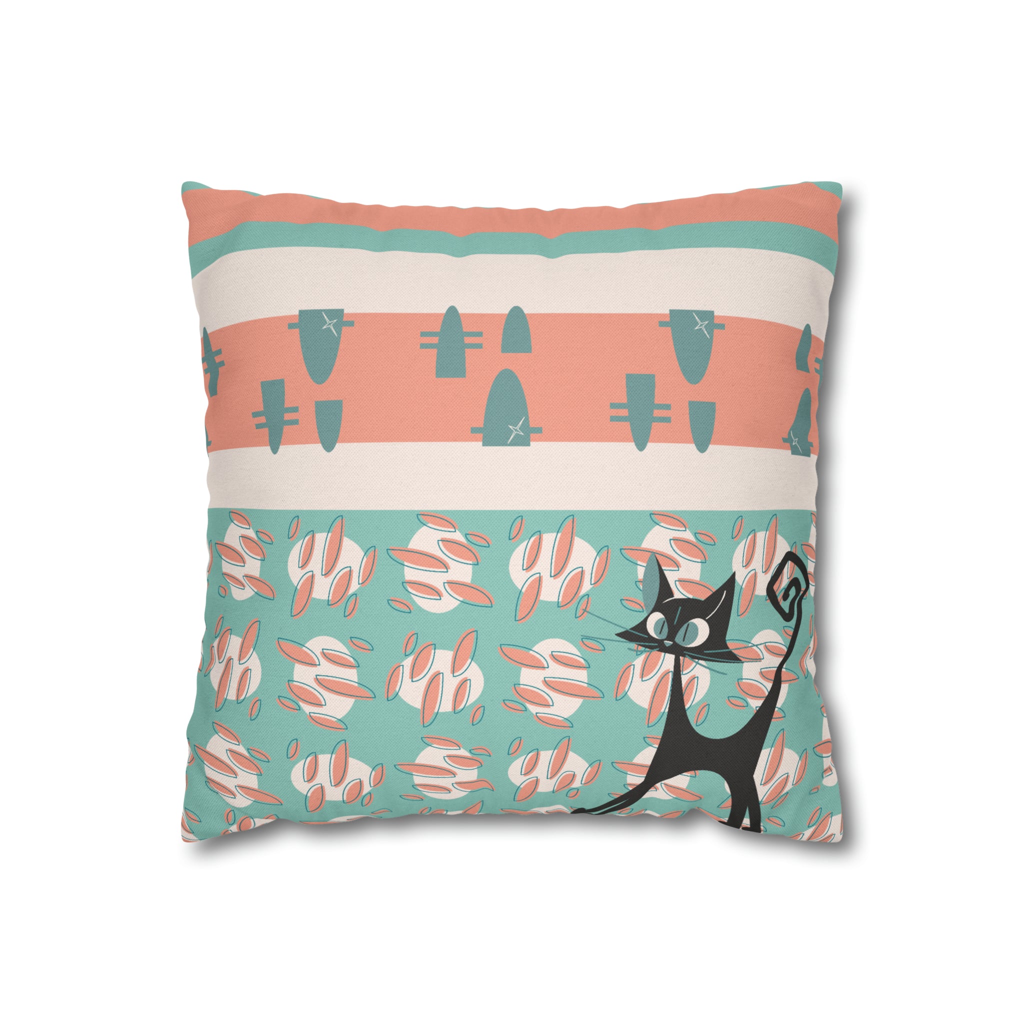 50s Nostalgic Atomic Cat Mid Century Modern Aqua, Coral Pink Peach, Kitschy Mid Century Modern Pillow Cover ONLY - Mid Century Modern Gal