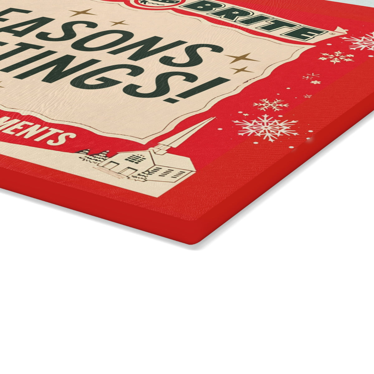 Shiny Brite 50s Mid Century Modern Kitschy Christmas Cheese Board, Holiday Entertaining Glass Cutting Board - Mid Century Modern Gal