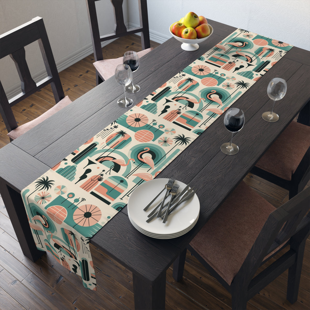 Palm Springs California Flamingo Mid Century Modern Pink, Aqua, MCM Table Runner - Mid Century Modern Gal