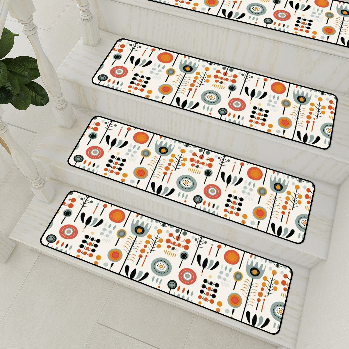 Scandinavian Flower Mid Mod Carpet Stair Treads Non Slip - Mid Century Modern Gal