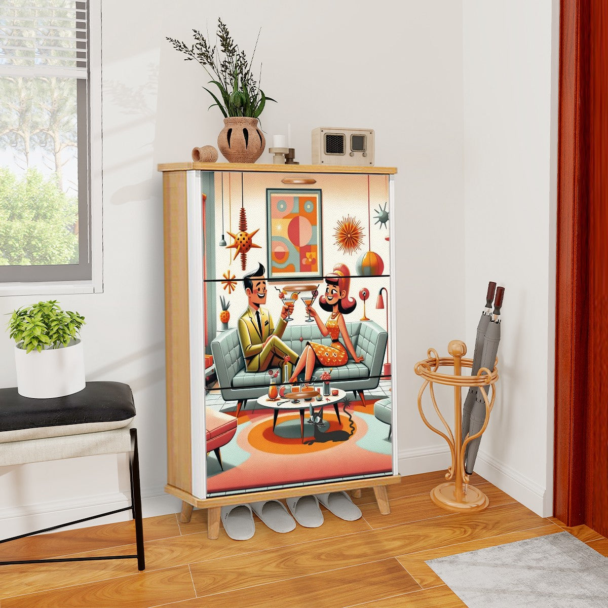 Mid Century Modern Shoe Storage, Kitschy Mod Designed Shoe Cabinet - Mid Century Modern Gal