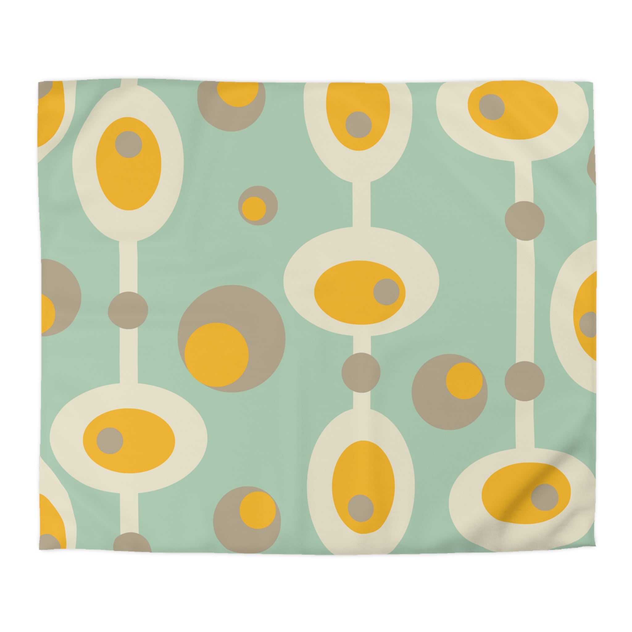 Mid Century Modern Bedding, Mustard Yellow, Gray, Creamy Beige Orbs, Mint MCM Retro Groovy Duvet Bedding Cover - Mid Century Modern Gal
