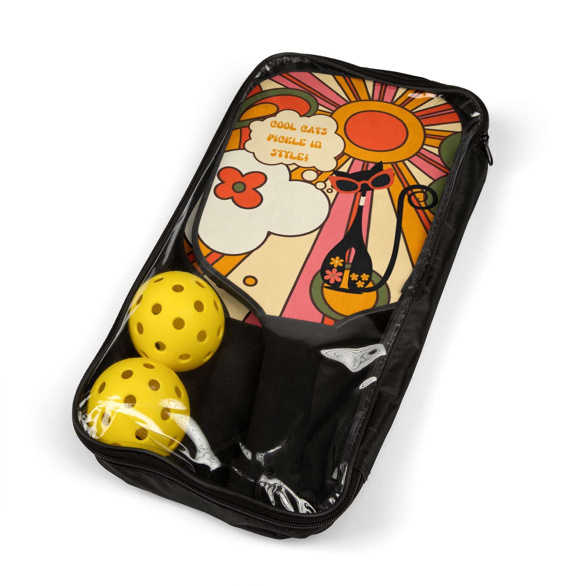 Pickleball Paddle Set, Groovy Mod Atomic Cat Style Kitschy Fun Pickleball Lover Gift - Mid Century Modern Gal