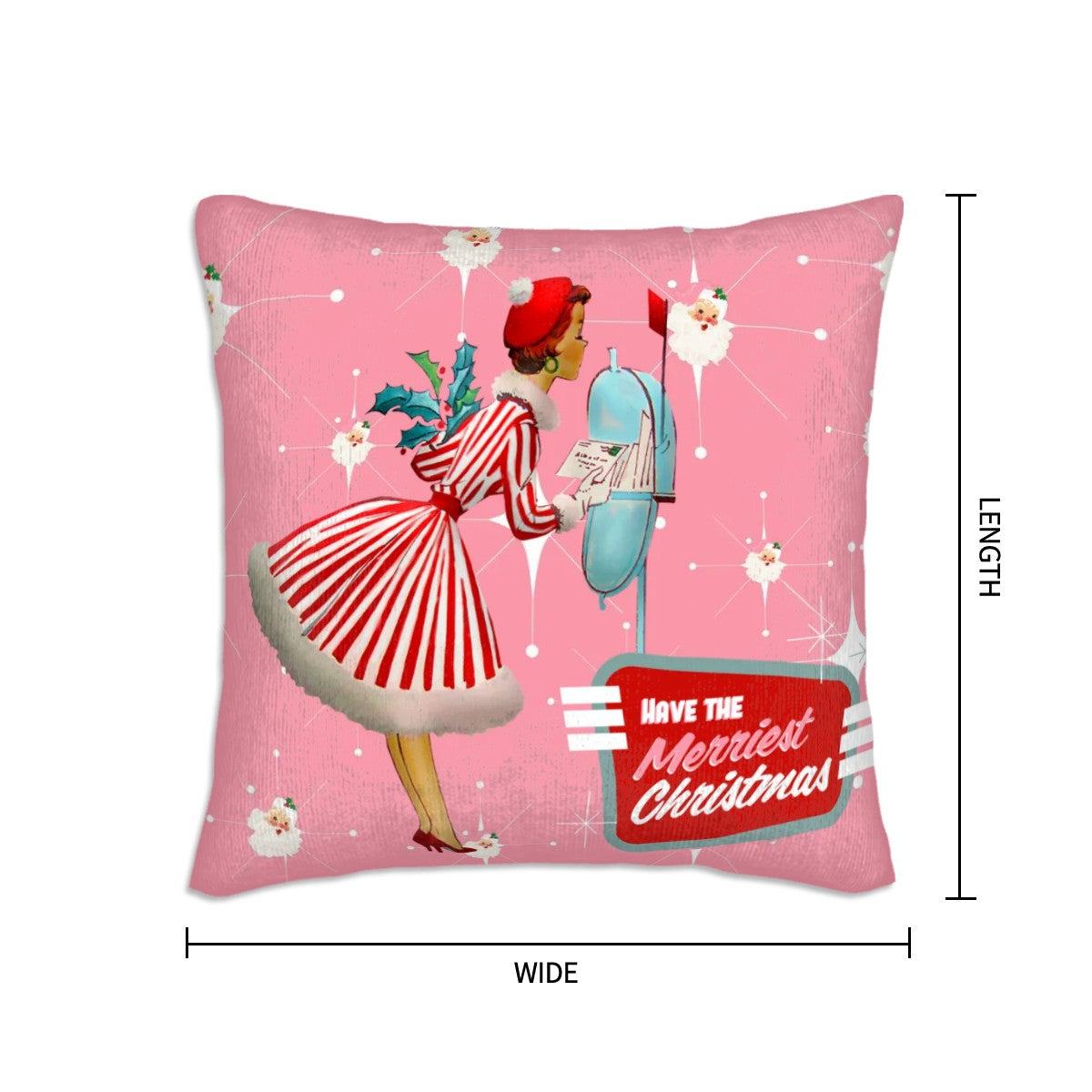 Mid Century Modern Christmas Pillow, Atomic Pink, Mod Gal Kitschy Pillow Covers - Mid Century Modern Gal